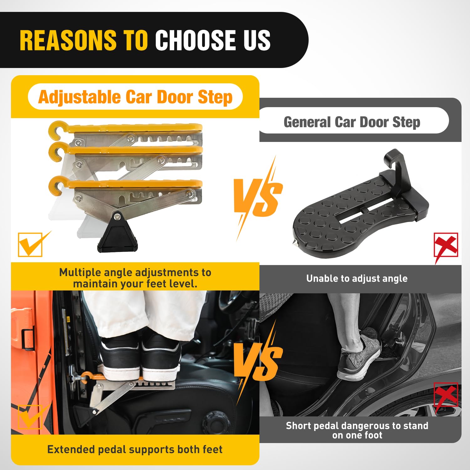 Nilight Car Door Step Universal Aluminum Latch Step for Car Roof Access Portable Folding Car Door Latch Hook Step Multi-Adjustable Both Feet Stand Pedal Max Load 500 Lbs for Truck Suv Vehicles, Orange