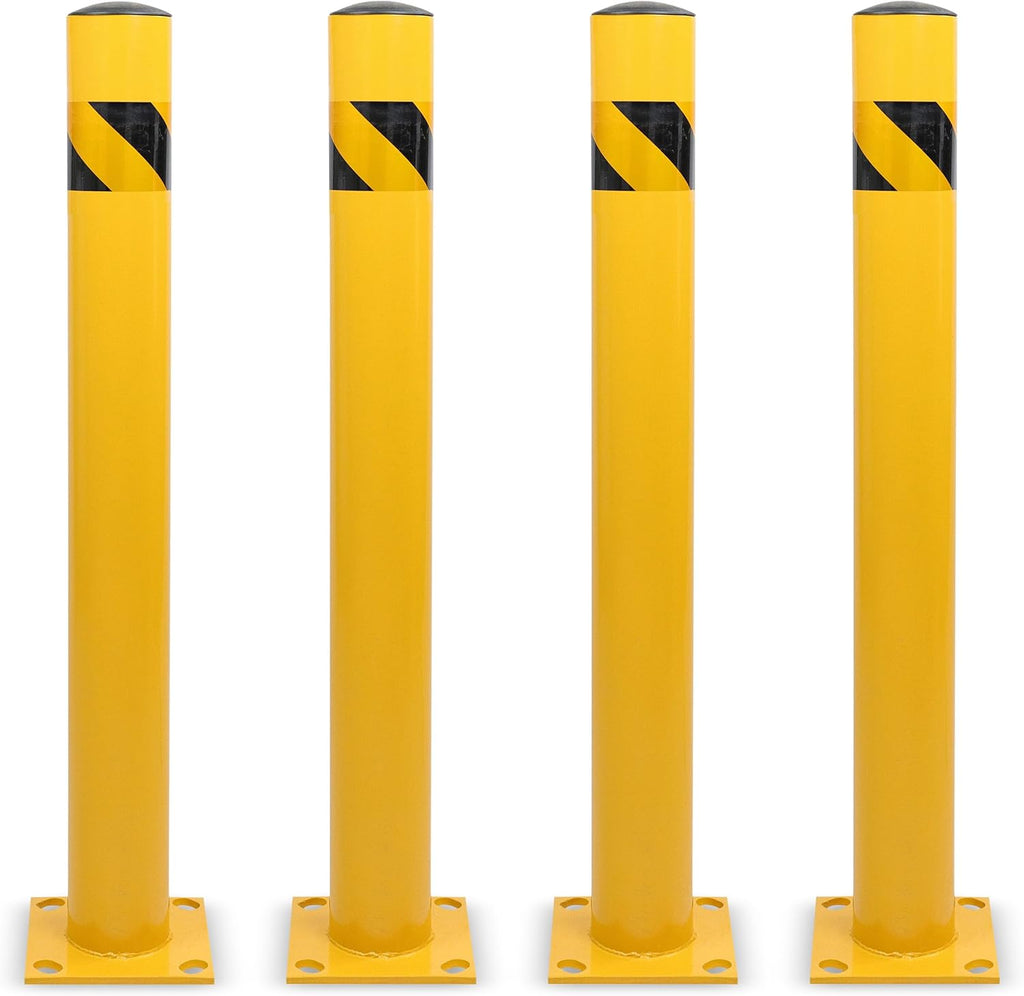 BISupply Safety Bollard Post Parking Barrier 4 Pack - 42in Yellow Pipe Bolt Down Bollard for Garage Lot