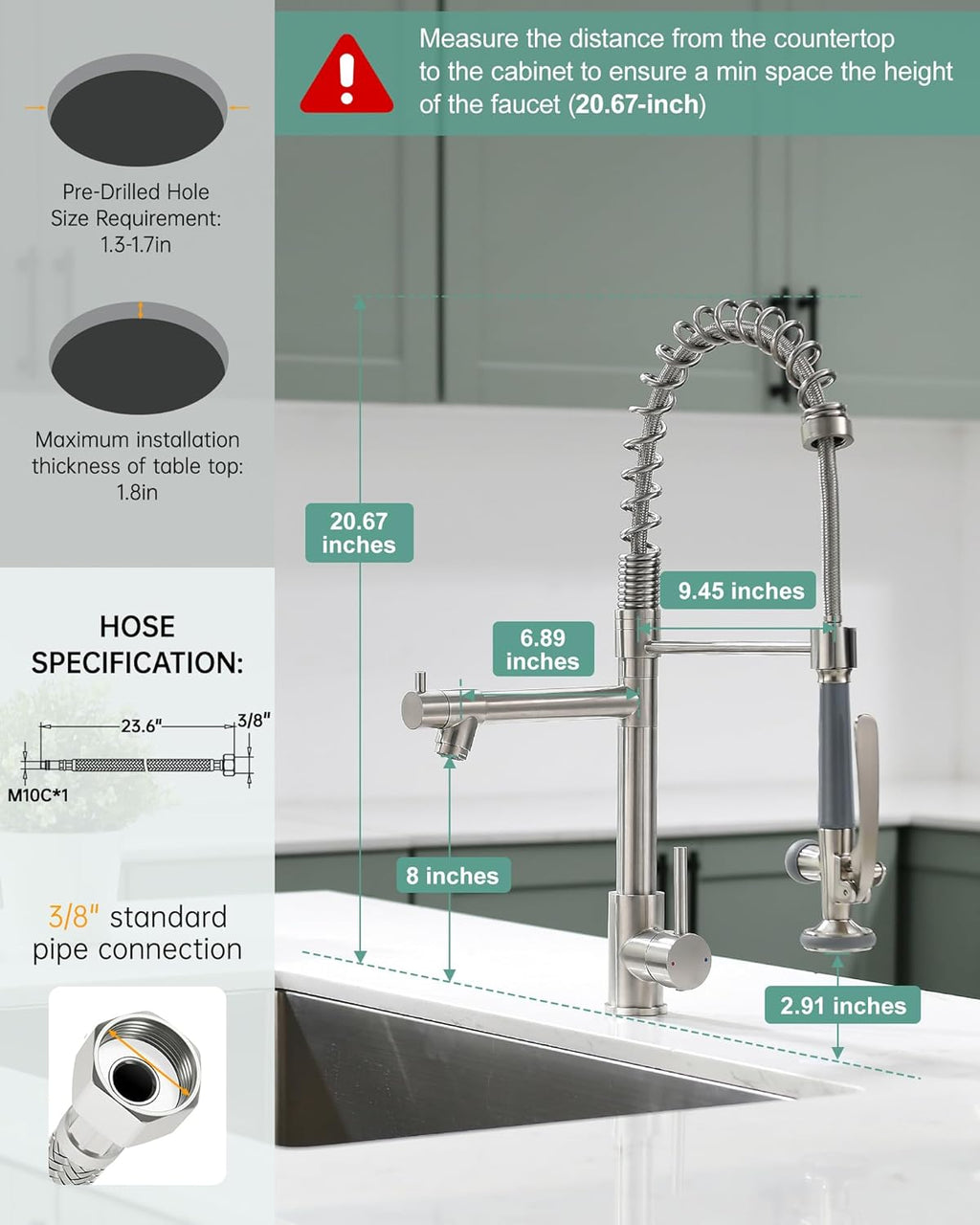 Fapully Commercial Pull Down Kitchen Sink Faucet with Sprayer Brushed Nickel