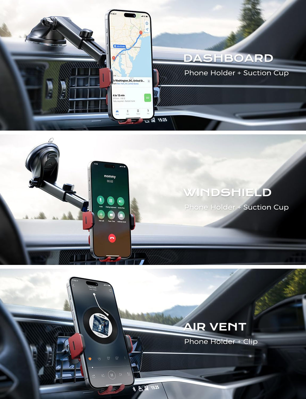 CHGeek Wireless Car Charger, 15W Fast Charging Auto Clamping Car Charger Phone Mount Phone Holder fit for iPhone 15 14 13 12 11 Pro Max Xs, Samsung Galaxy S25 Ultra S24 S23 S22, S21, S20, Red
