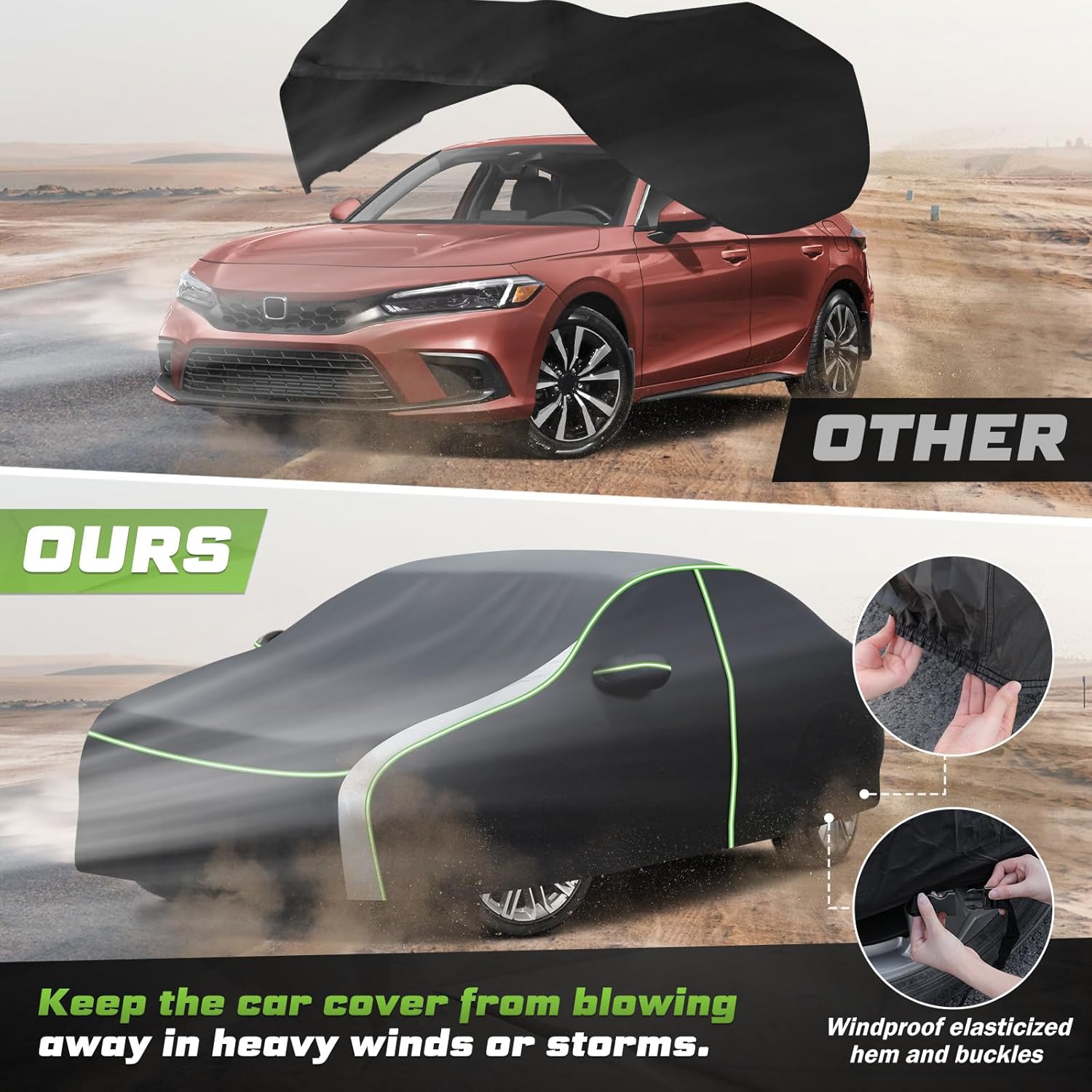 Mixsuper Liner Car Cover for Honda Civic 1991-2026, 7 Layers Waterproof Car Cover Accessories for Civic with Zipper Door, Windproof Straps, Reflective Strips, Anti-UV, All Weather