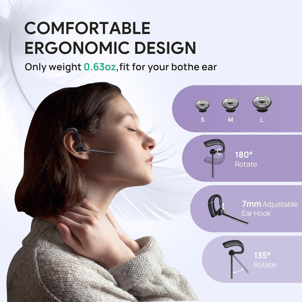 Yealink Single Ear Bluetooth Headsets BH71 Lite,Wireless Headset with Mic for Work,Bluetooth Earpiece Connect Cell Phone/Mobile/Laptops,Teams Zoom Certified,Mute Function