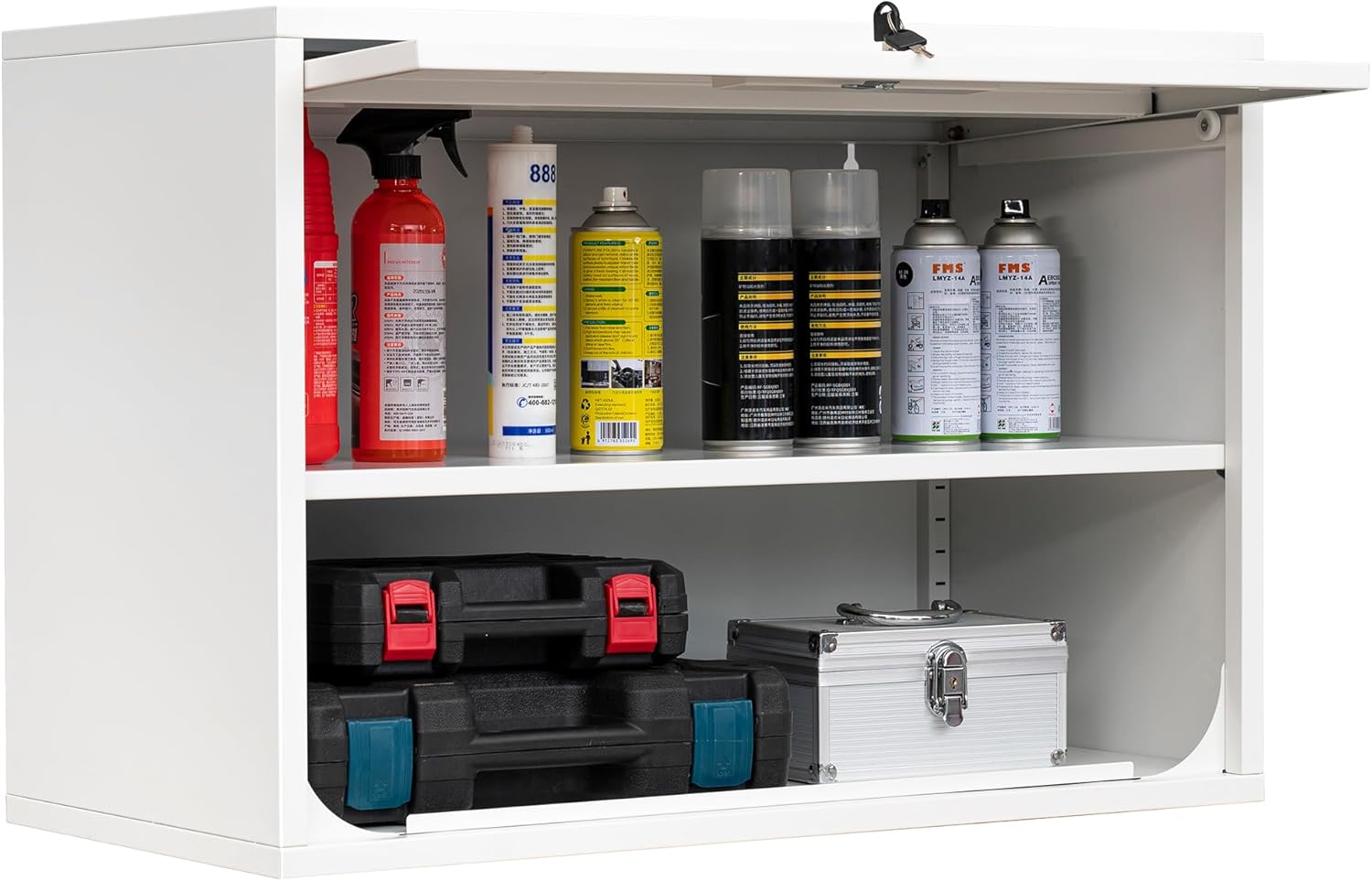 Metal Storage Cabinet White Wall Cabinets with Shelf and Locking Door - Wall Mounted Storage Cabinet for Garage Warehouse Home Office - Assembly Required