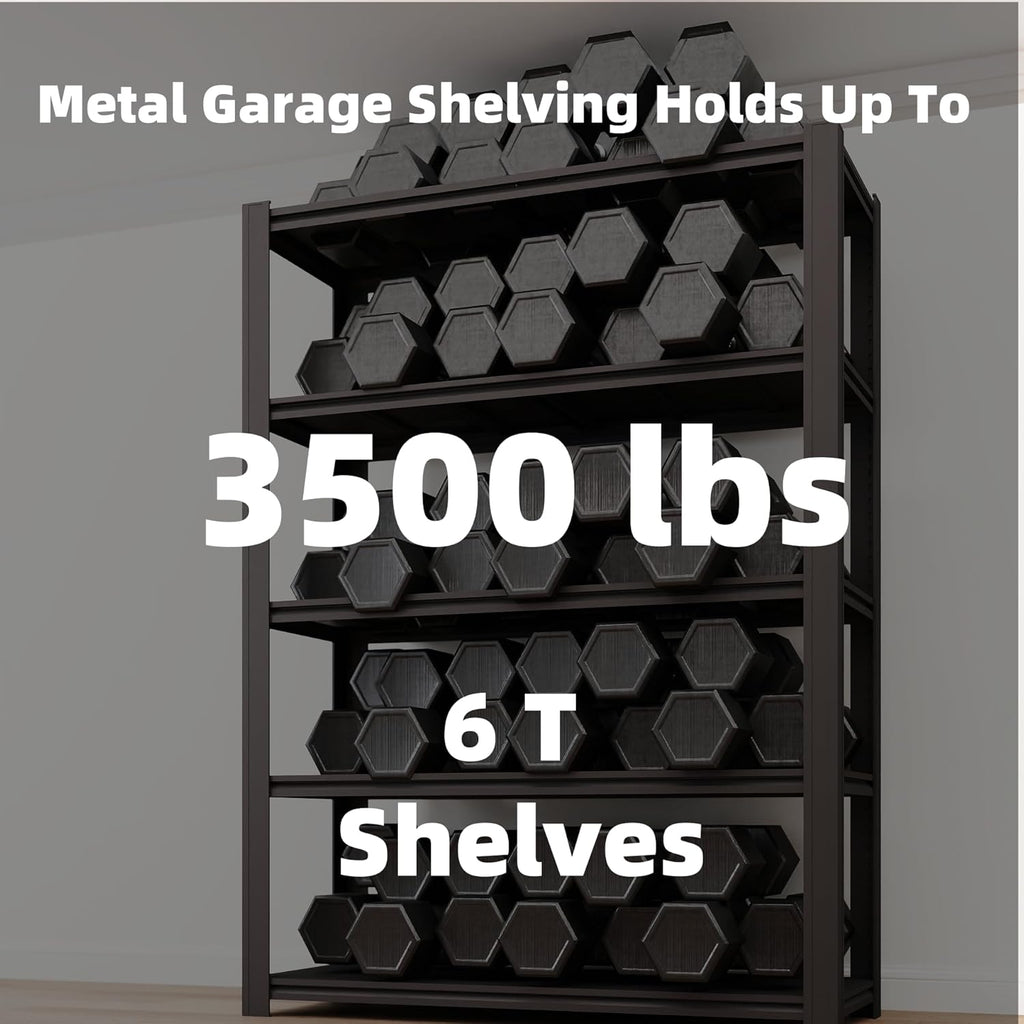 6 Tier Metal Shelving Unit, Adjustable Storage Shelves, 84" H x 55" W x 24" D Heavy Duty Garage Shelves for Warehouse, Basement, Kitchen, Pantry, Living Room, Black (6T 84 * 55 * 24)