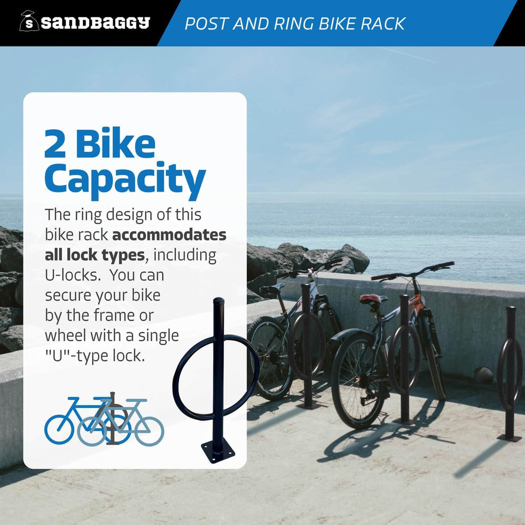 Sandbaggy Post and Ring Bike Rack - Commercial Bike Racks - Galvanized Steel - Anti-Theft Design - In Ground, Apartments, Sidewalks, Industrial (White, 10)
