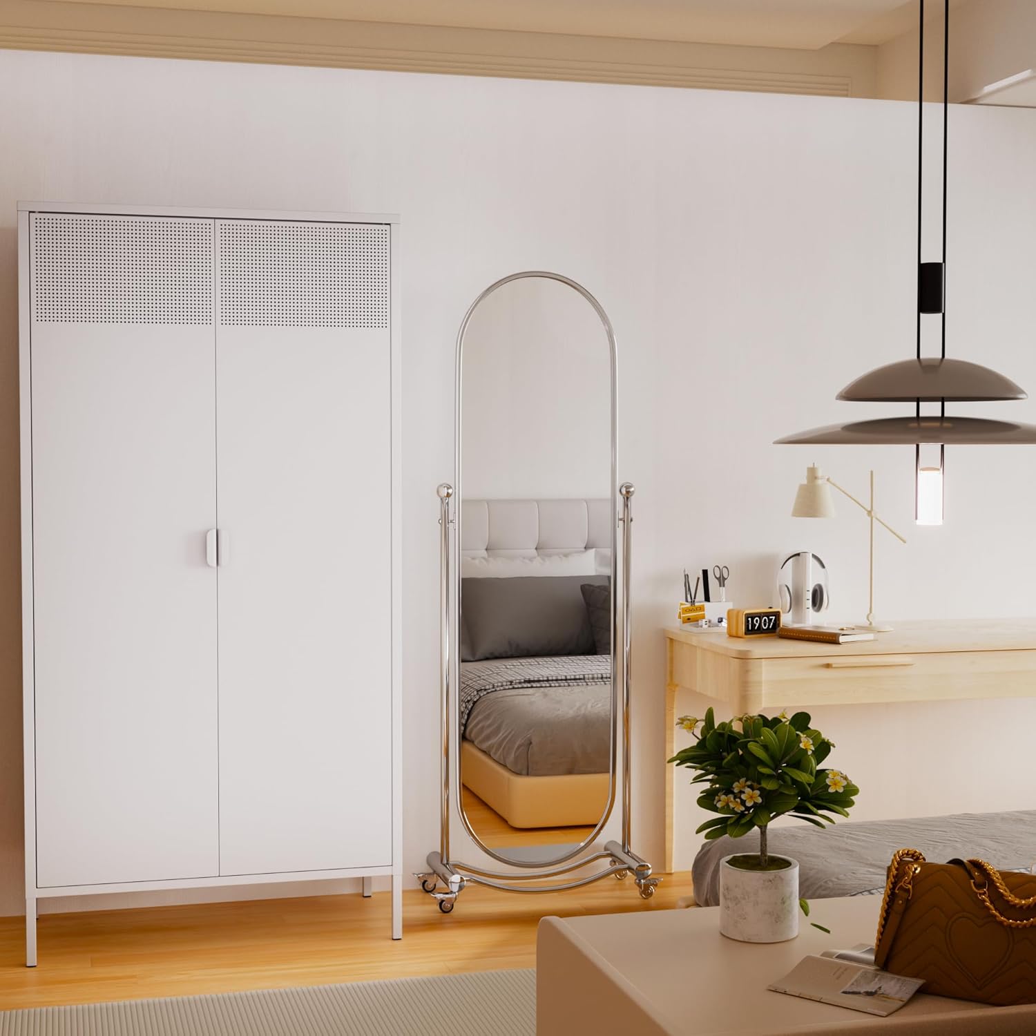 Metal Storage Cabinets Locker with Hanging Rod and Adjustable Shelves, 71'' Clothing Steel Storage Wardrobe for Home & Office, School, Employee,Gym(White, 71''H-Wardrobe)