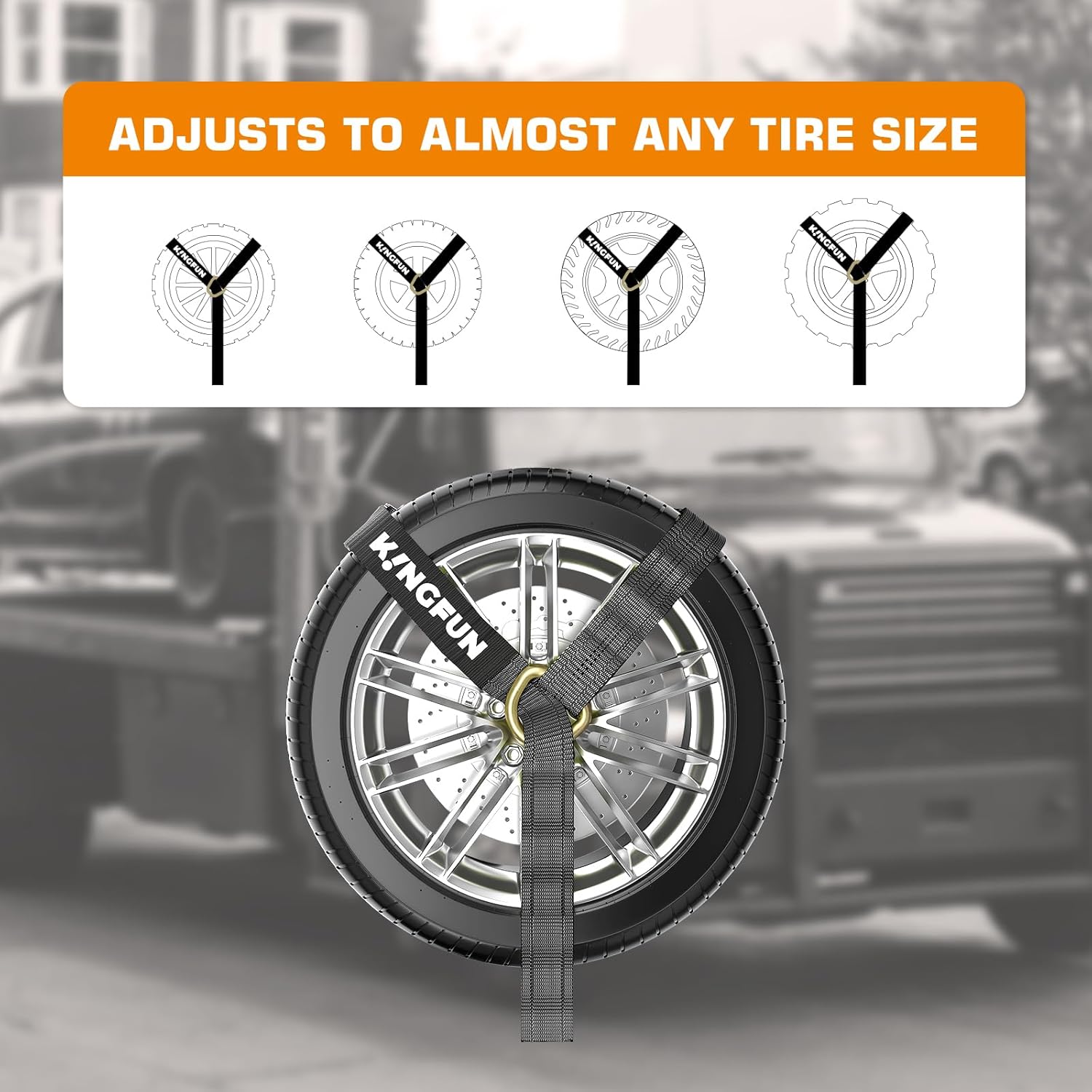 Kingfun Car Tie Down Straps for Trailers 4 Pack Lasso Straps - 2" x 120" Heavy Duty Trailer Strap, 10,000 lb Break Strength, Over The Wheel for Car Hauler, Truck, UTV, Utility Trailers