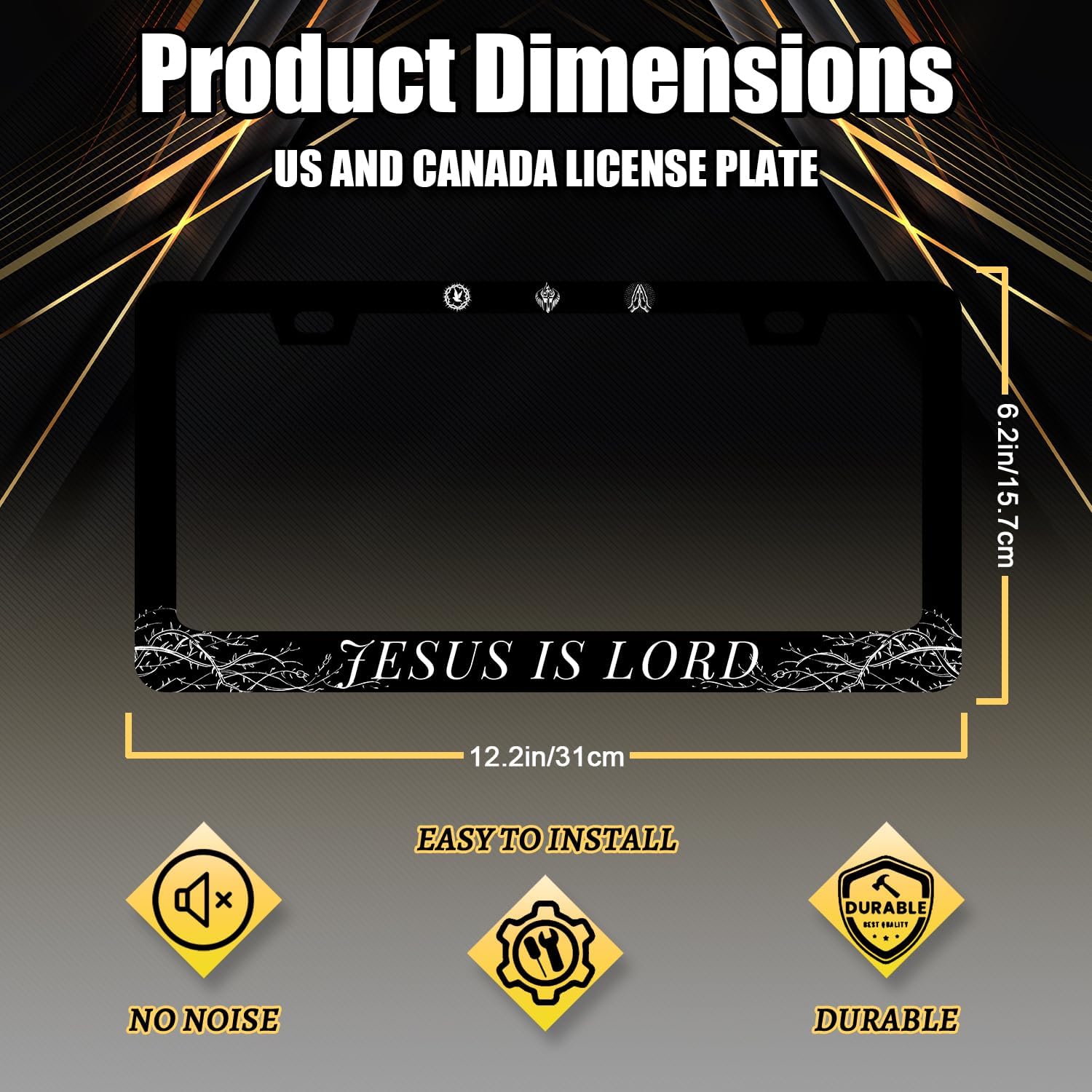 Jesus is Lord License Plate Frame Christian License Plate Holder Stainless Steel Funny Design with 2 Holes and Screws 12.3" x 6.3"