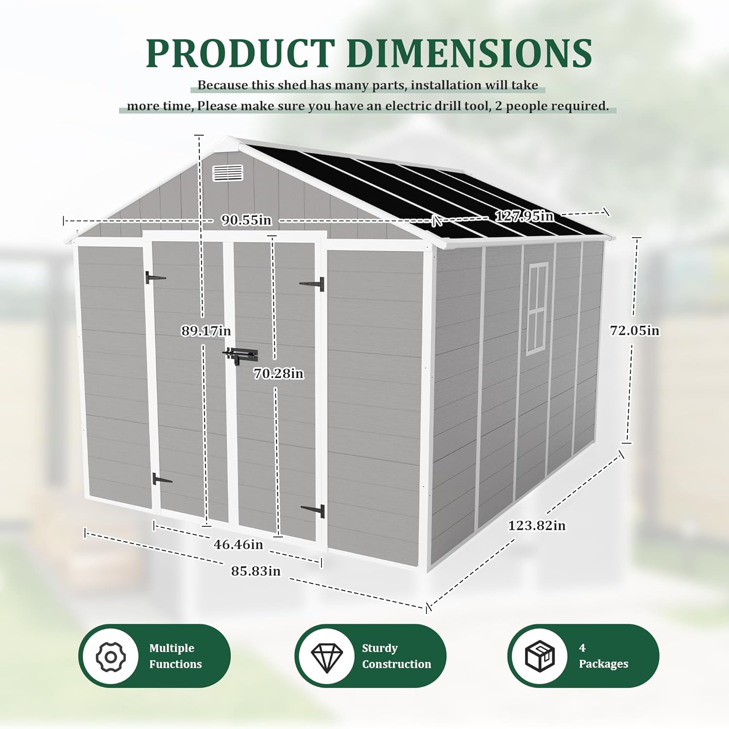 MyVoice 10x8 FT Outdoor Resin Storage Shed with HD Window, Rustproof Waterproof Garden Tool Shed, 12mm Thickened PP Panels, Large Capacity Outdoor Utility House for Backyard Patio (with Floor)