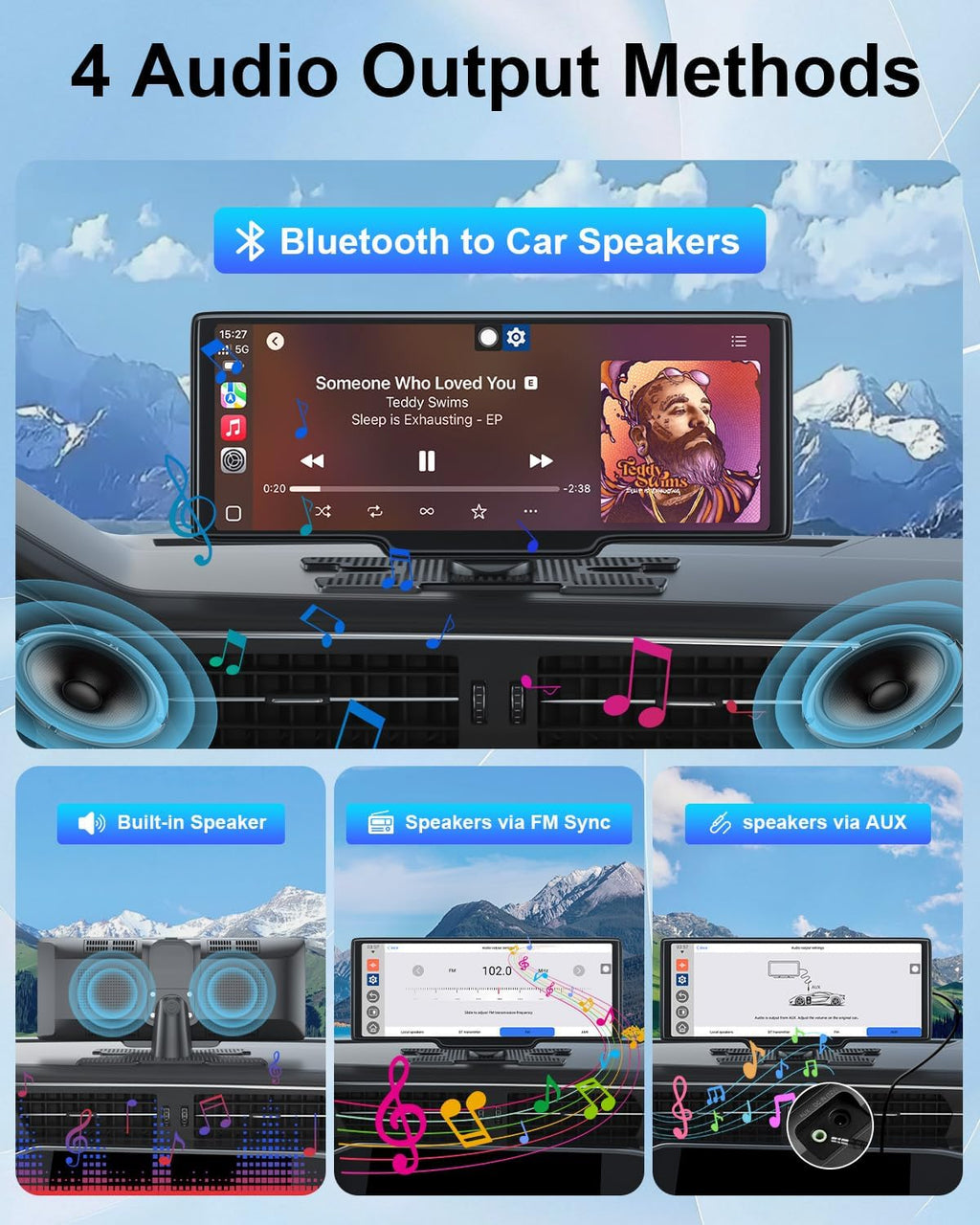 Carplay Screen for Car, 10.26’’ HD Wireless Apple Carplay & Android Auto Touch Screen, with Backup Camera, Car Play Radio Screen, GPS Navigation/Mirror Link/Voice Control/Bluetooth/FM, Plug & Play