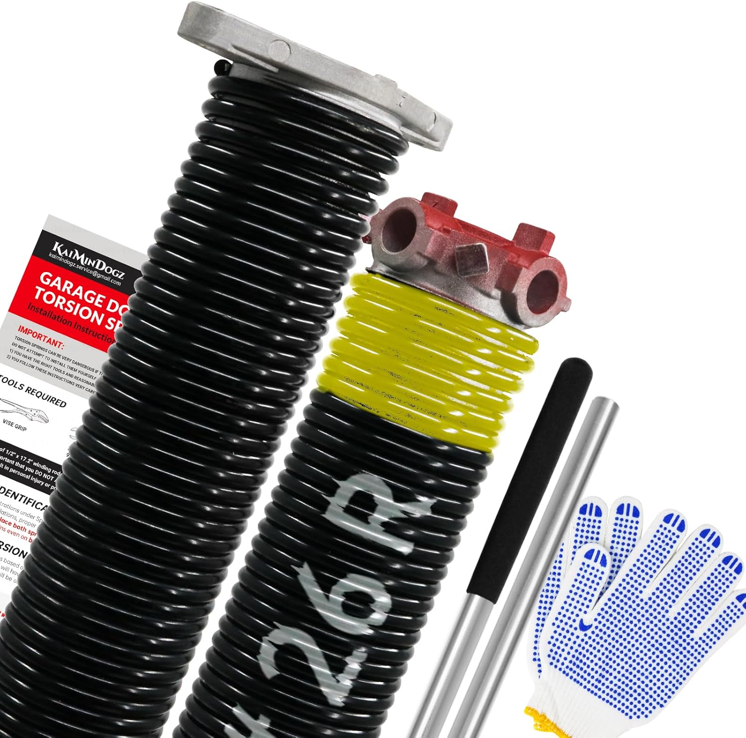 Pair of 1.75" Garage Door Torsion Springs Set with Non-Slip Winding Bars&Gloves, High Precision Electrophoresis Oil-Free Black Coated for Replacement, MIN 16,000 Cycles (0.207 x 1.75"x 26")