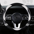 Car Steering Wheel Covers for Women Padded Carbon Fiber PU Leather Cute Auto Interior Accessories for Vehicle, Sedan, Universal, Anti Slip, White, Standard Size 14.5-15"(37-38cm)