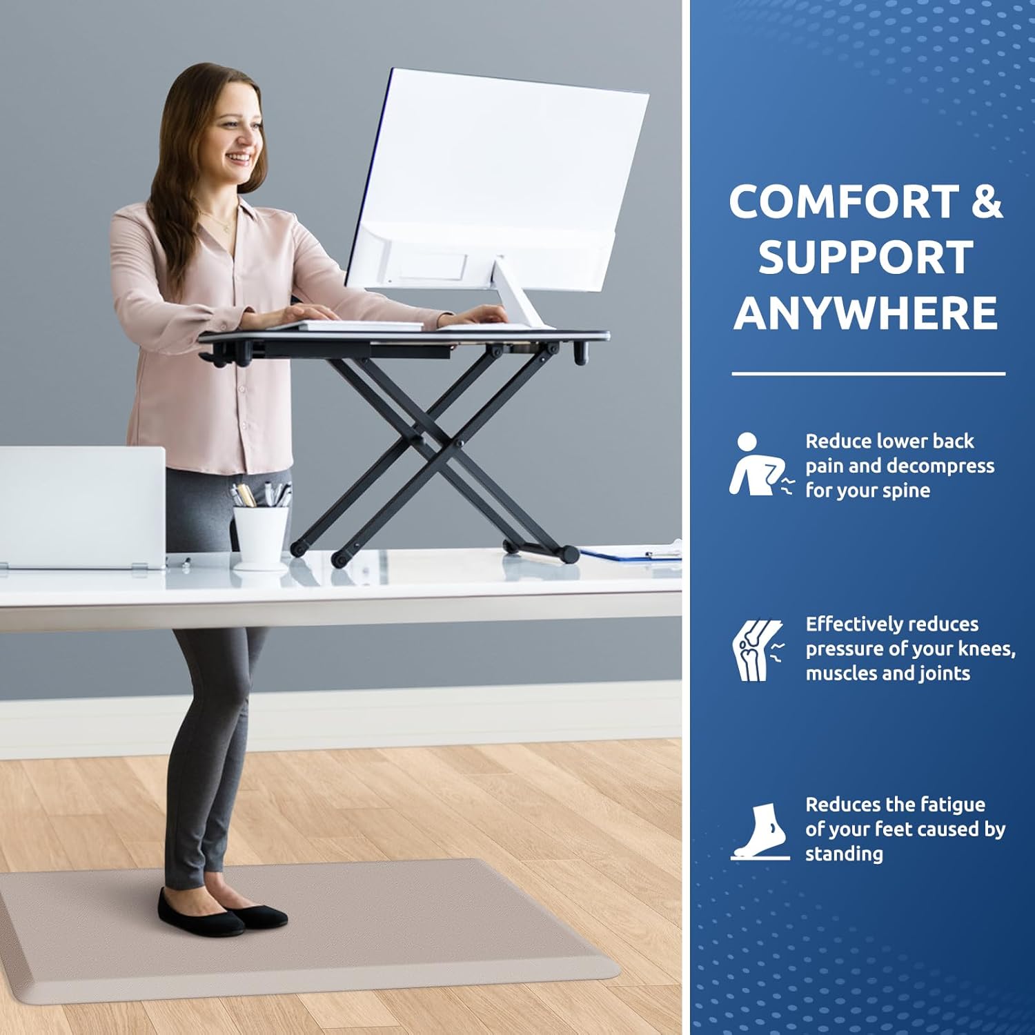 KitchenClouds Kitchen Mat Cushioned Anti Fatigue Rug 20"x32" Waterproof, Non Slip, Standing and Comfort Desk/Floor Mats for House Sink Office (Khaki)