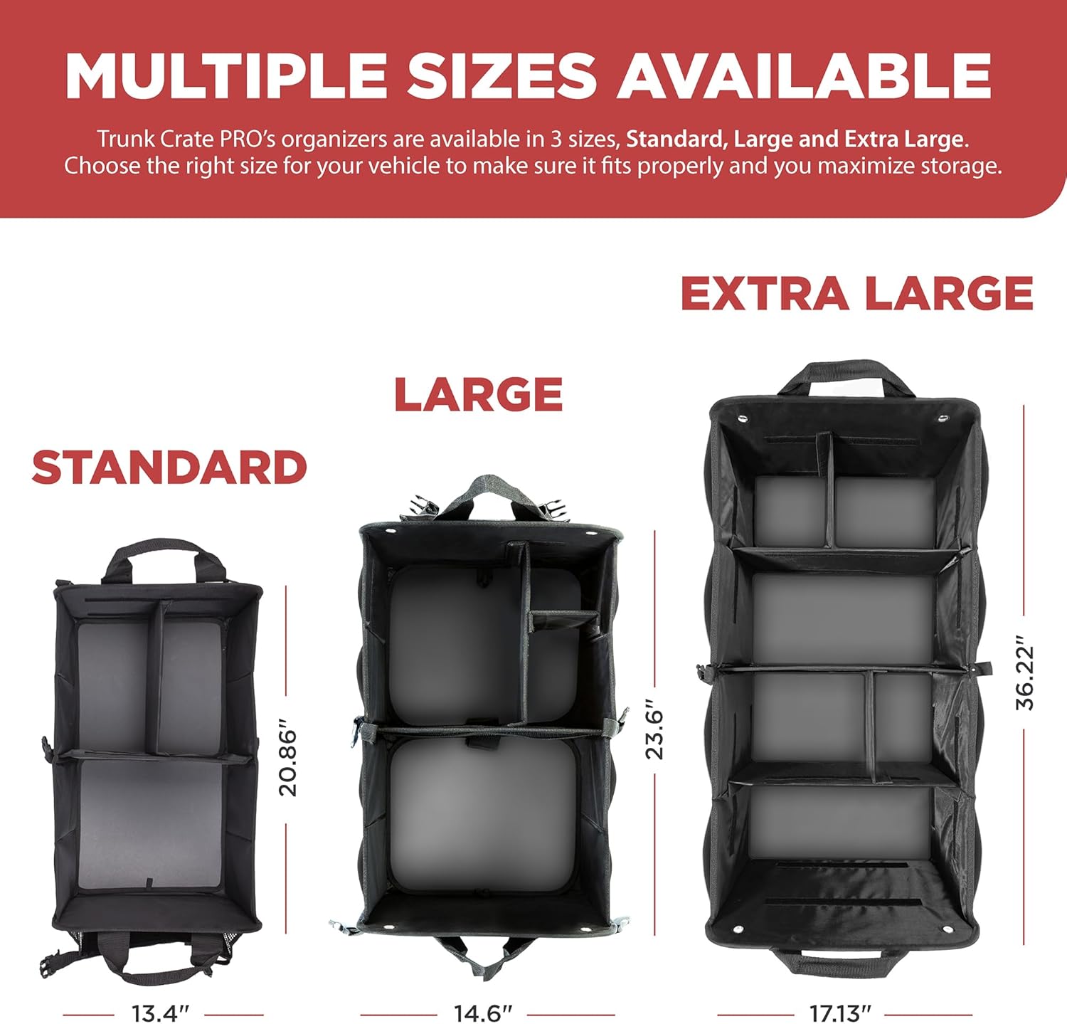 TRUNKCRATEPRO Trunk Organizer For Car, Suv, Truck | Premium Adjustable Multi Compartments Collapsible Car Trunk Organizer With Securing Straps & Non-Slip Bottom (Large Size, Grey)