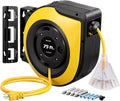 DEWENWILS Retractable Extension Cord Reel, 75 FT Heavy Duty Power Cord, 14/3C SJTOW Retractable Cord Reel, Lighted Triple Outlets, 10A Circuit Breaker, Wall/Ceiling Mount, UL Listed, Yellow