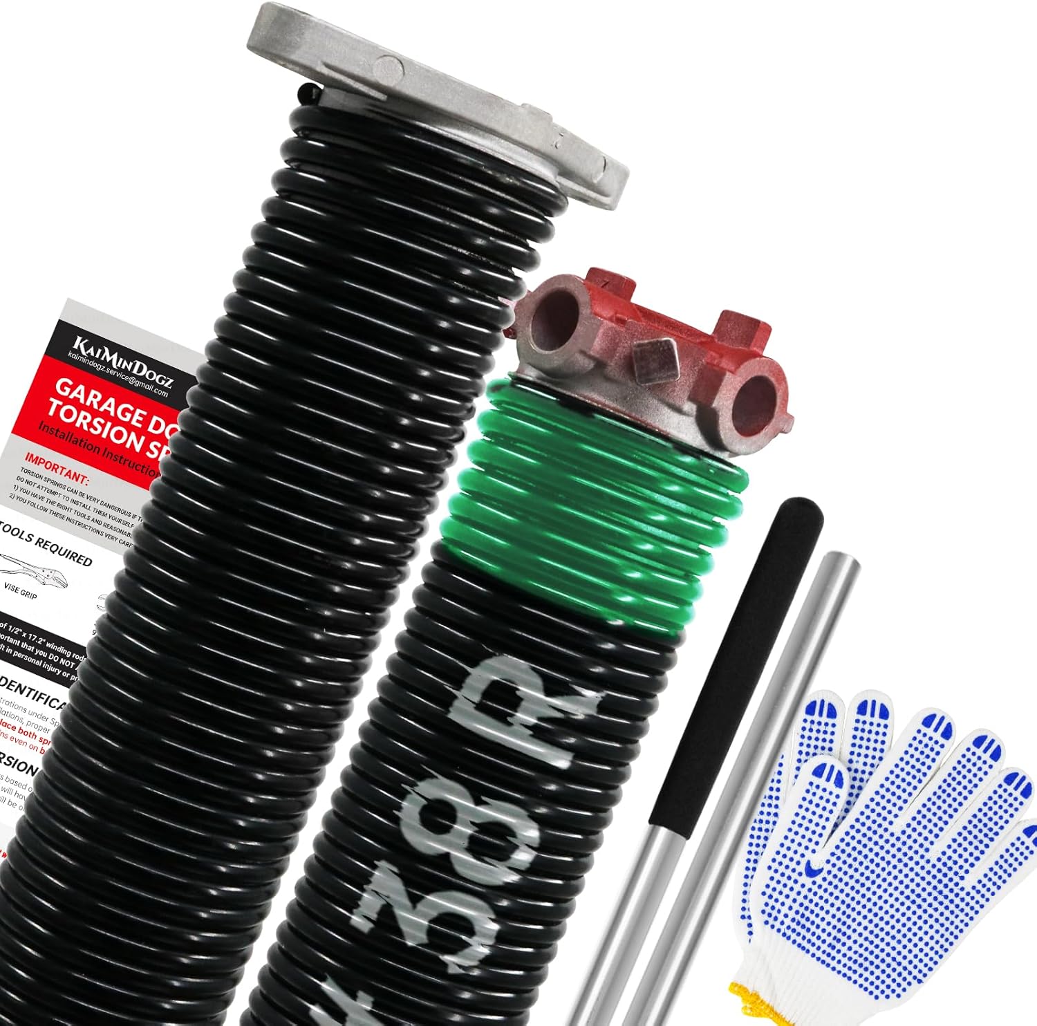 Pair of 1.75" Garage Door Torsion Springs Set with Non-Slip Winding Bars&Gloves, High Precision Electrophoresis Oil-Free Black Coated for Replacement, MIN 16,000 Cycles (0.243 x 1.75"x 38")