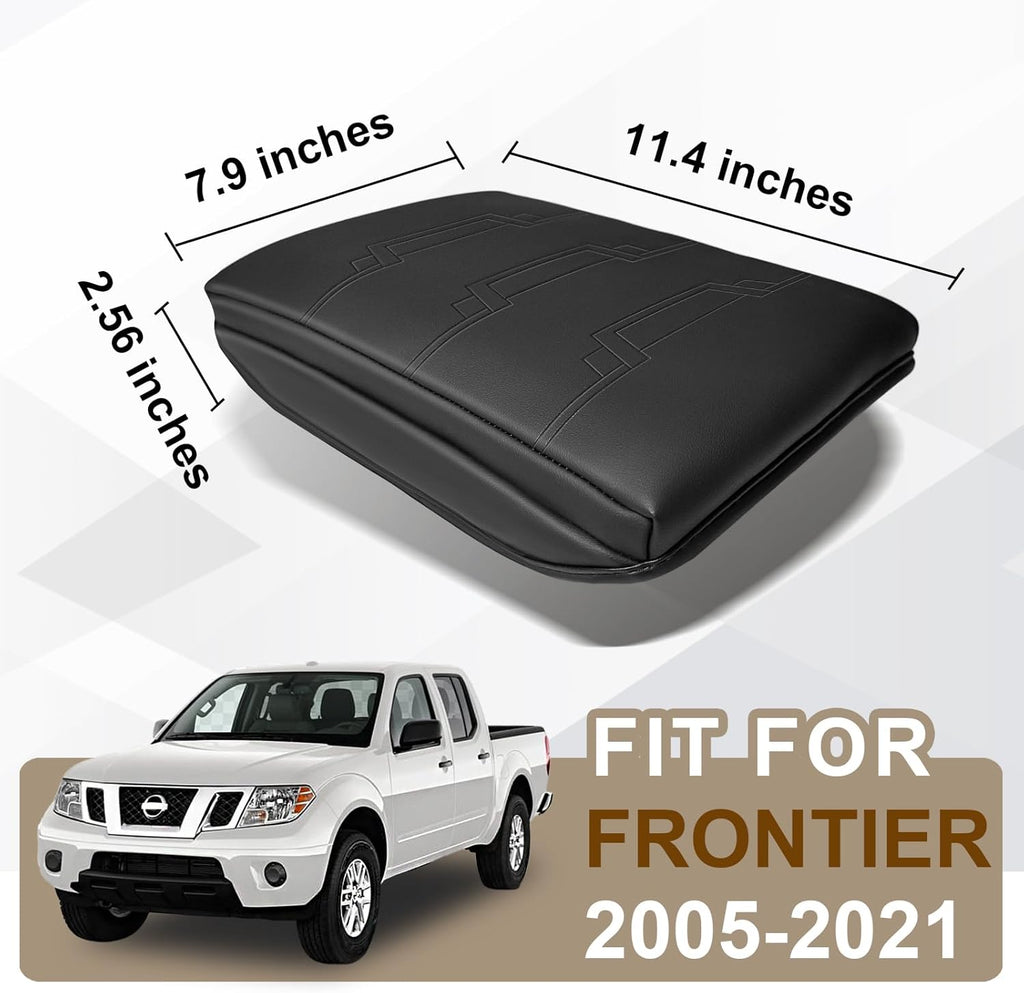 Muslogy Center Console Armrest Cover Compatible with Nissan Frontier 2005-2021 Accessories Comfort Armrest Pad Cushion Box Lid Cover Vegan Leather Protector 1-Inch Extra Thick