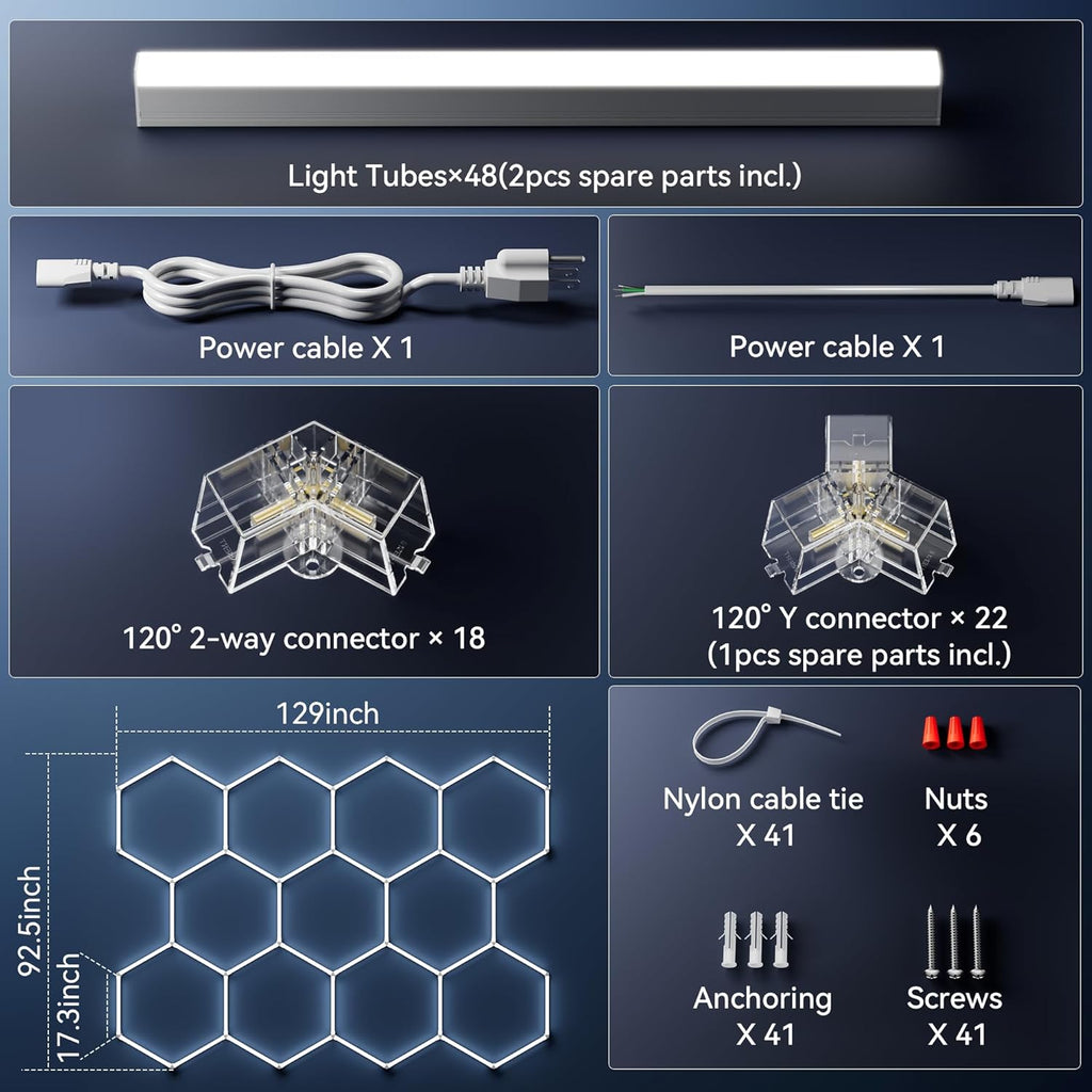 MODERN 11 Hexagon LED Garage Light, Ultra-Bright 6500K Natural White, 11 Grids for Garage, Mall, Shop, and Auto Detailing.