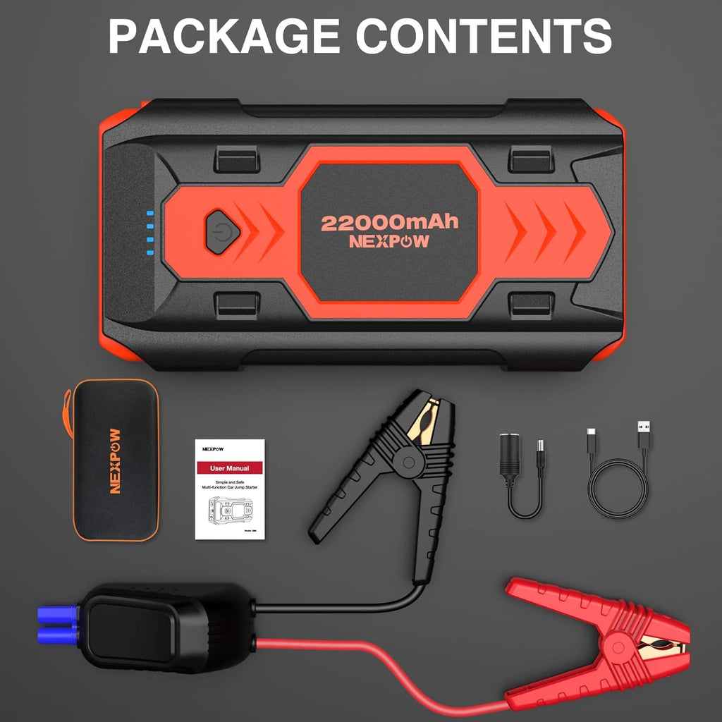 NEXPOW 2500A Peak Car Battery Jump Starter (Up to 8.0L Gas/8L Diesel Engines), 12V Auto Car Battery Booster Pack, Portable Jump Box with USB Quick Charge 3.0 and LED Light Red Blue Warning