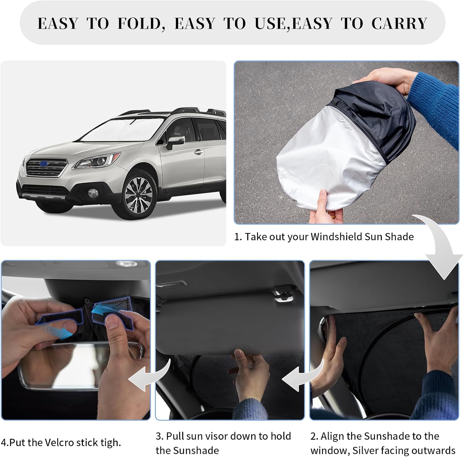 Sun Shade Sunshade for Subaru Outback Windshield Cover, 4-Layer Front Window Shade Custom fit Outback 2014-2019 SUV, Base,Premium,Limited,Touring Sun Visor 240T Shade Blocks UV Rays Car Accessories
