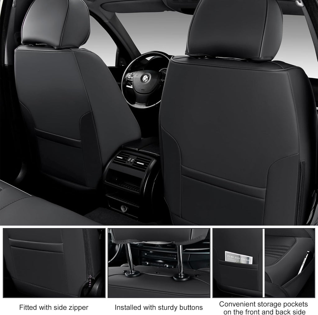 Front Seat Covers, 2 Pieces Universal Seat Covers for Cars, Waterproof Leather Auto Seat Protectors with Head Pillow, Car Seat Cushions Fit for Most Sedans SUV Pick-up Truck, Black