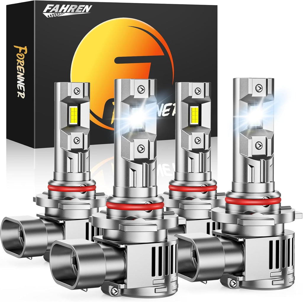 forenner Fahren 9005 9006 𝐋𝐄𝐃 Bulbs, 𝟏𝟎𝟎𝟎𝟎𝟎𝐋𝐌 𝟏𝟎𝟎𝟎% Super Brighter, 1:1 Size HB3 HB4 fog light bulb 6500K Cool White, Plug and Play IP68 Waterproof, Pack of 4