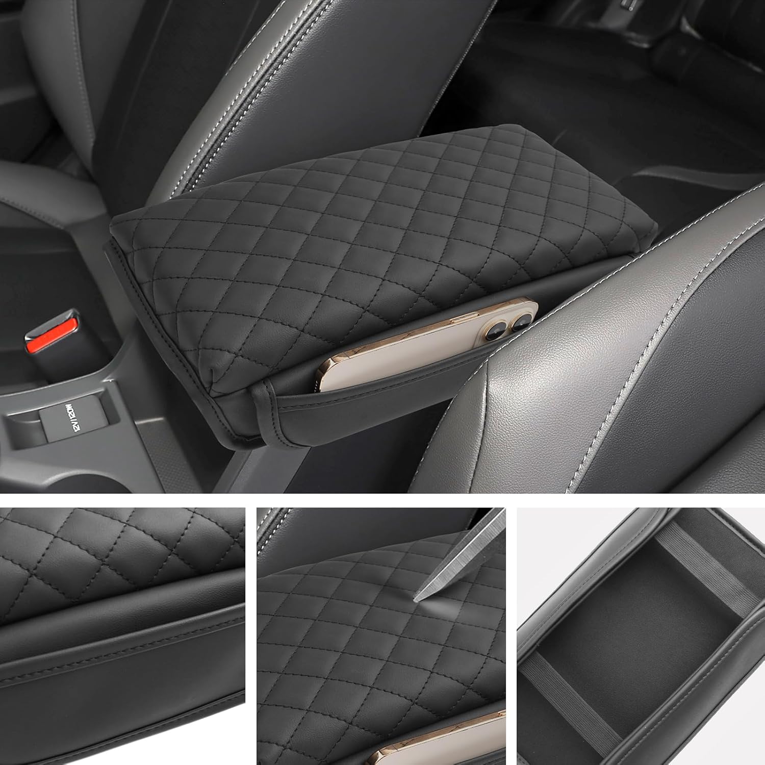 SXCY for 2024 2025 Crosstrek Armrest Cover (Thickened) for Subaru Crosstrek 2025 Accessories 2024 Crosstrek Center Console Cover 2025 Crosstrek Middle Console Cover (Checked, with Side Pockets)