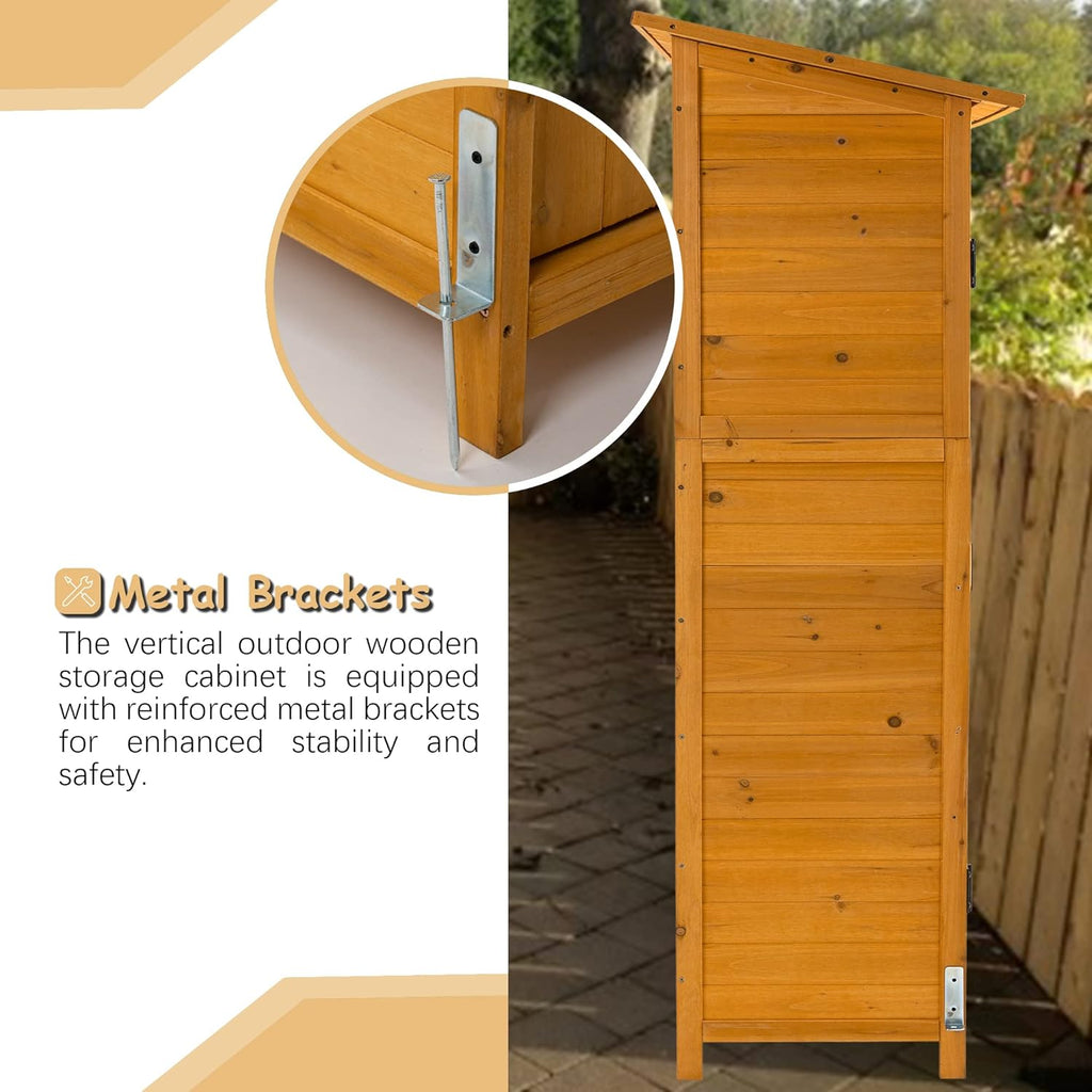 56" L x 19.5" W x 64" H Outdoor Wooden Storage Shed with Lockable Door, Waterproof Roof,Detachable Shelves for Garden Tools,Natural Wood