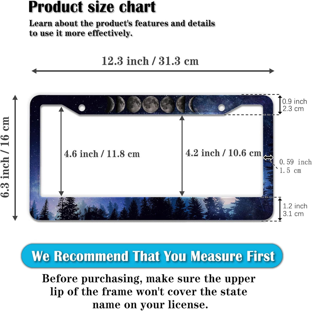 License Plate Frame Multicolor License Plate Cover Forest Starry Night Moon Phase Universal Aluminum Car Accessory 2 Pack with Screw Covers Set