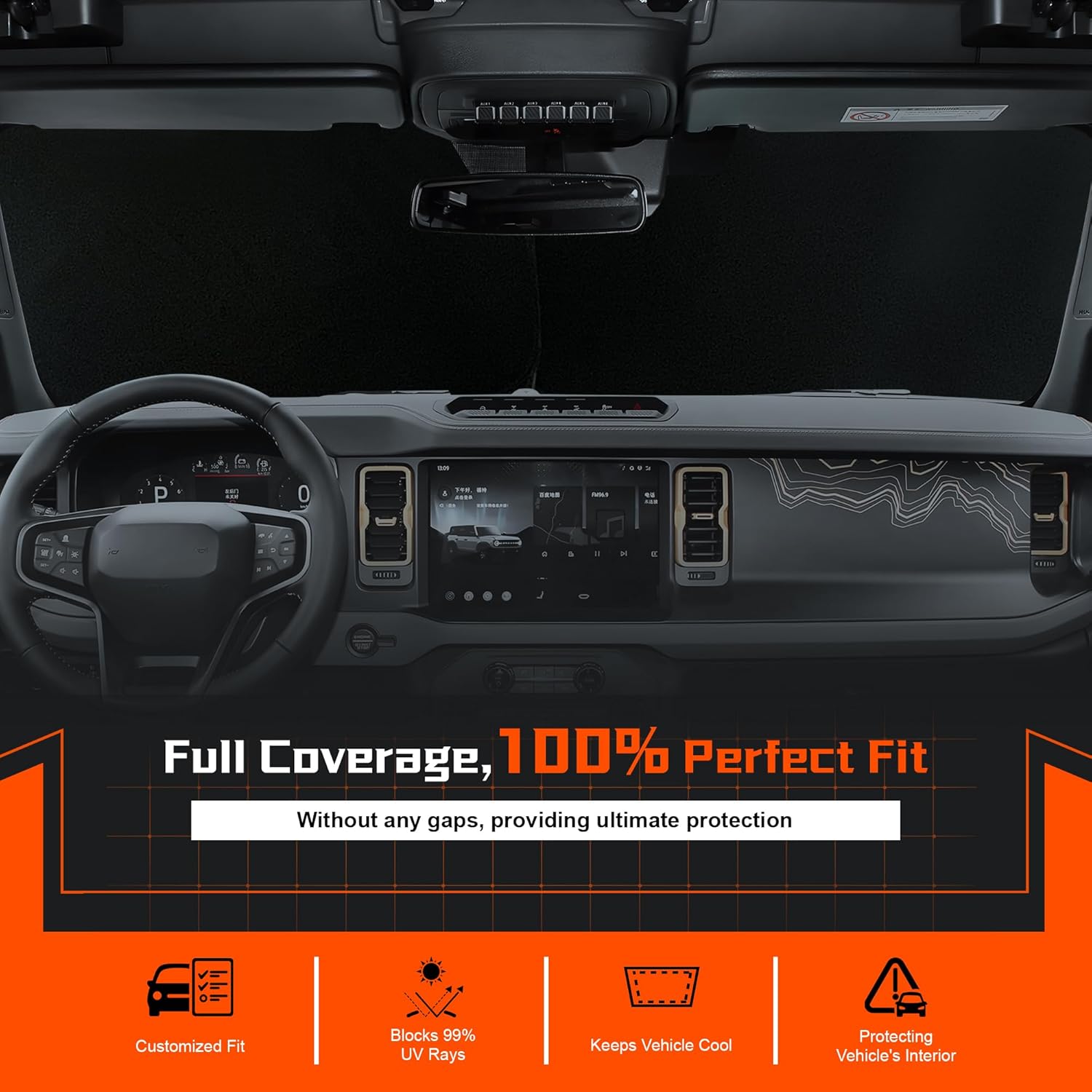 Custom Fit Windshield Sun Shade for H-yundai Palisade 2020-2025 - Full Coverage, 210T Reflective Fabric, Double-Layer Design - Blocks 99% UV Rays, Keeps Car Cool, Easy to Install and Store