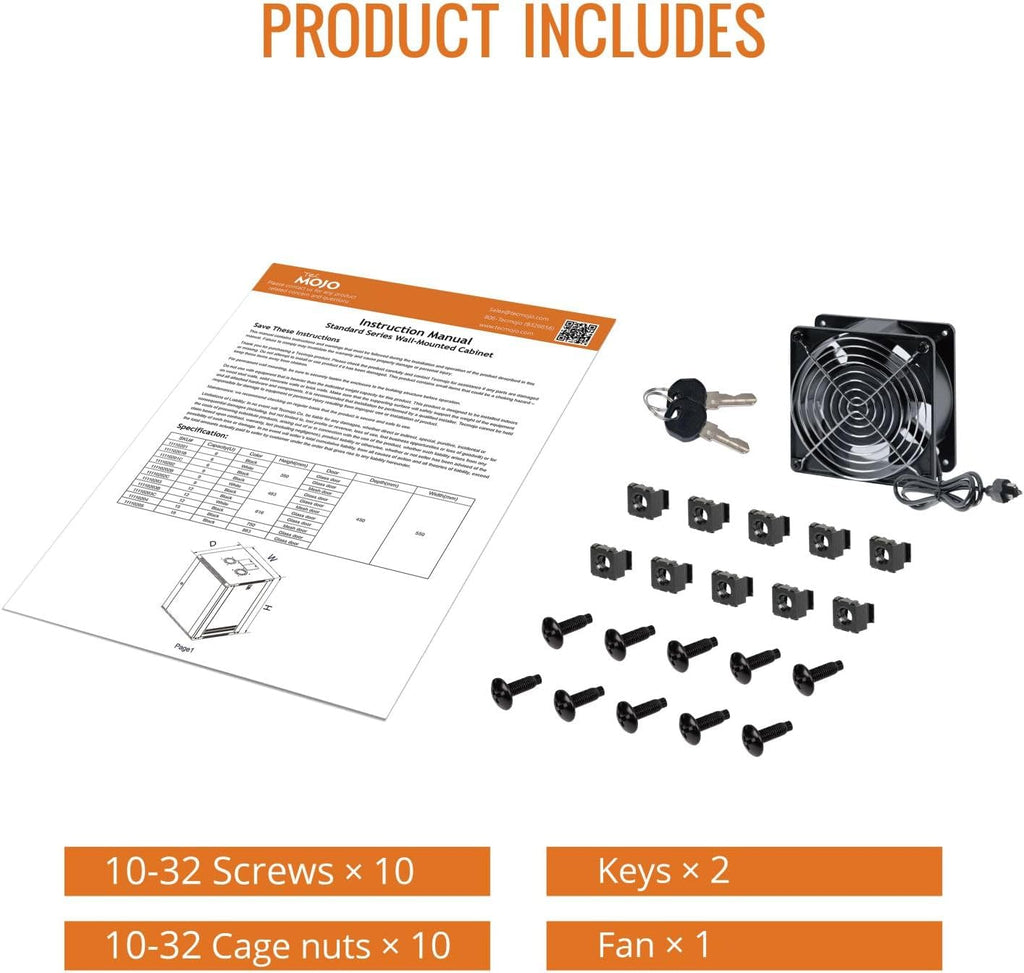 Tecmojo 9U Wall Mount Rack Network Cabinet for 19" IT Equipment,with Lockable Mesh Door and Side Panels,Cooling Fan,17.7inch Depth,Black