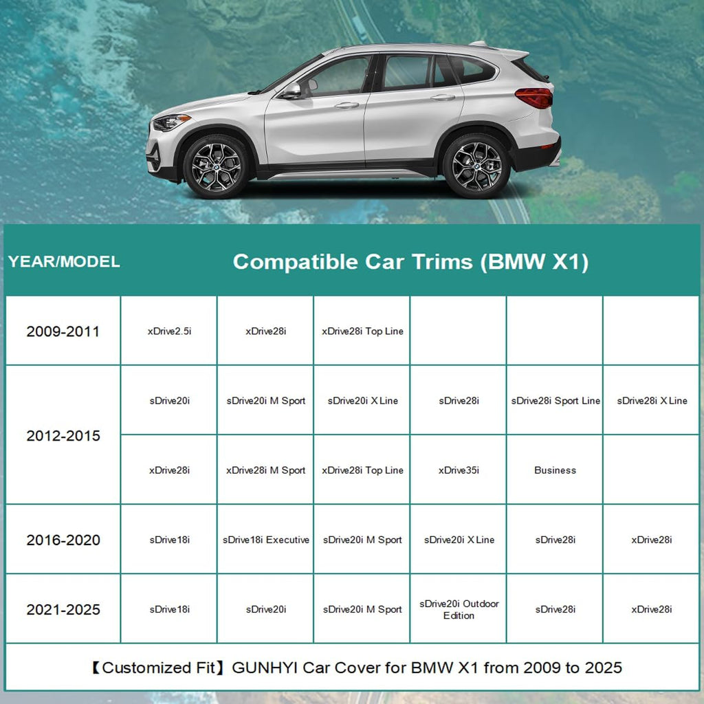 Premium Car Cover Custom Fit BMW X1 (2009-2025), 16 Layers Heavy Duty Car Cover Waterproof All Weather with Zipper Door for Sun Rain Snow Dust Uv Protection