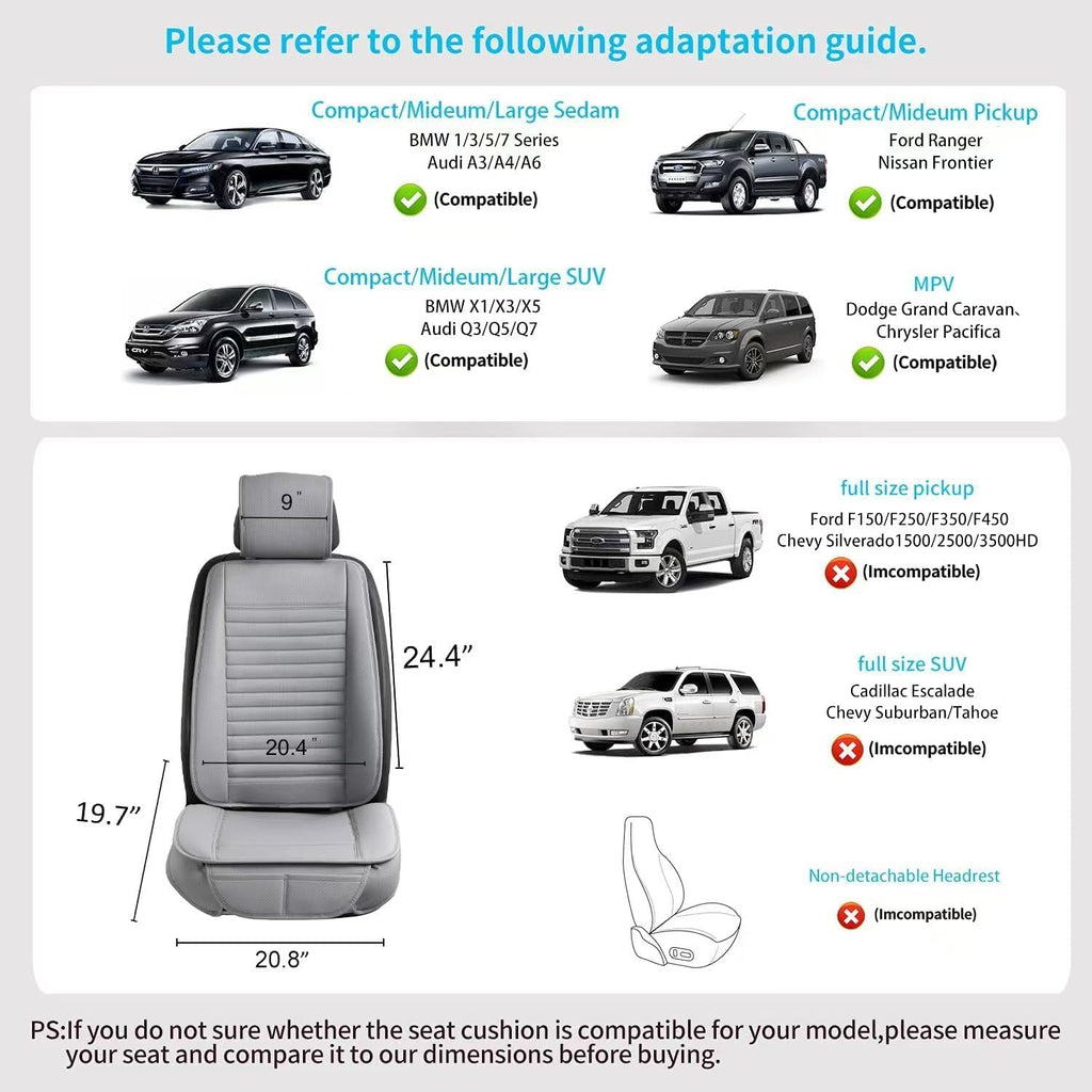 Universal Leather Car Seat Covers Full Set, Car Seat Cushion Covers Protector for Cars SUV Pick-up Truck Van Interior Accessories(Gray)