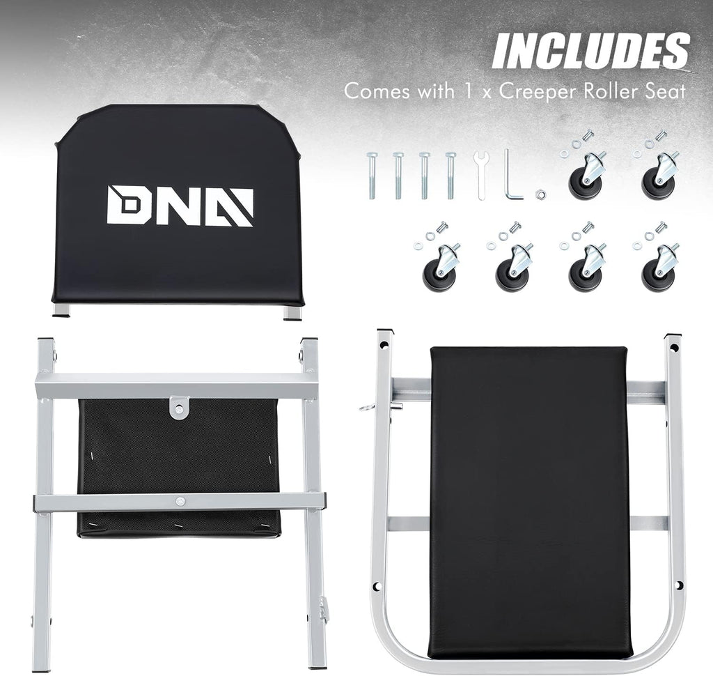 ‎DNA MOTORING TOOLS-00185 36 Inches 2 IN 1 Rolling Folding Car Creeper/Seat, 6 Pcs 2" Casters, 150kg Weight Capacity, Gray