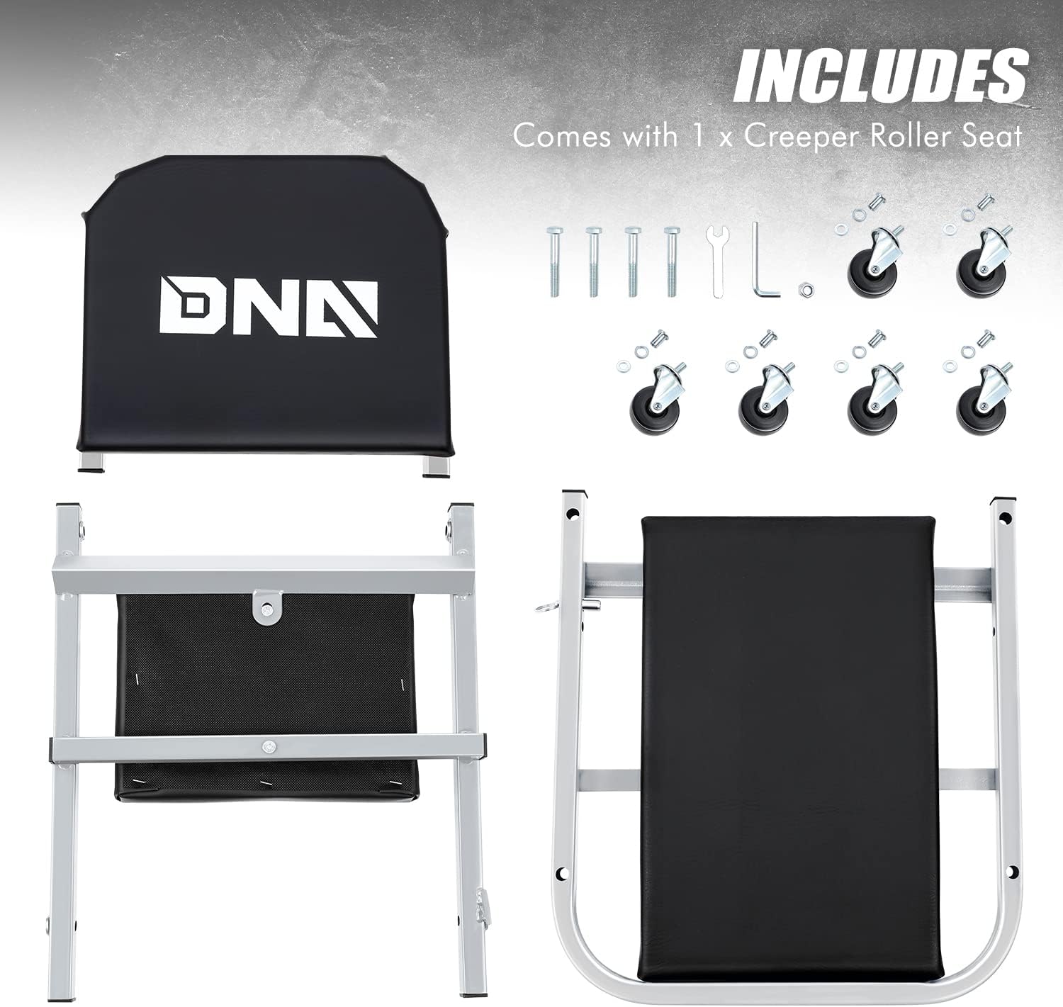 ‎DNA MOTORING TOOLS-00185 36 Inches 2 IN 1 Rolling Folding Car Creeper/Seat, 6 Pcs 2" Casters, 150kg Weight Capacity, Gray