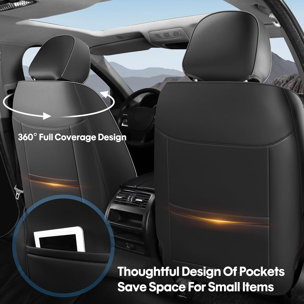 AOOG Car Seat Covers Full Set, Leather Seat Covers for Car, Waterproof Car Seat Protector with Lumbar Support, Automotive Seat Covers Universal Fit for Most Cars SUV Trucks (Full Set, Black)
