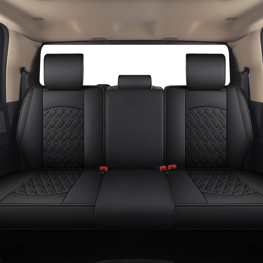 JOJOBAY Car Seat Covers for Dodge Ram Full Set,Fit Ram 2009-2023 1500/2500/3500 Pick-up Truck,Crew,Regular,Quad,Mega Cab,Waterproof Leather Seat Covers Protectors（5 PCS Full Set,Black）