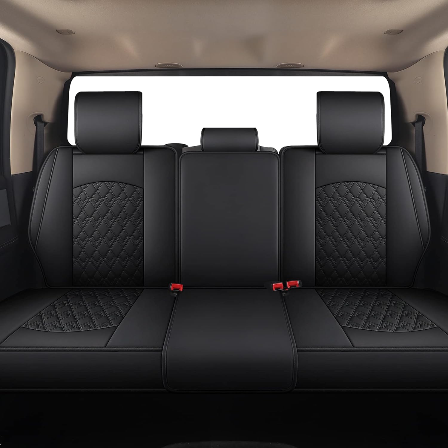 JOJOBAY Car Seat Covers for Dodge Ram Full Set,Fit Ram 2009-2023 1500/2500/3500 Pick-up Truck,Crew,Regular,Quad,Mega Cab,Waterproof Leather Seat Covers Protectors（5 PCS Full Set,Black）
