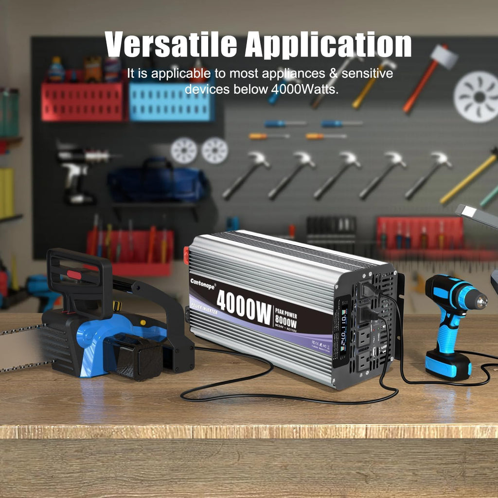 4000 Watt Power Inverter, Car Inverter 24V DC to 110V/120V AC Converter with LCD Display, 4 AC Outlets, USB Port & Remote Controller for RV, Truck, Off-Grid Solar System