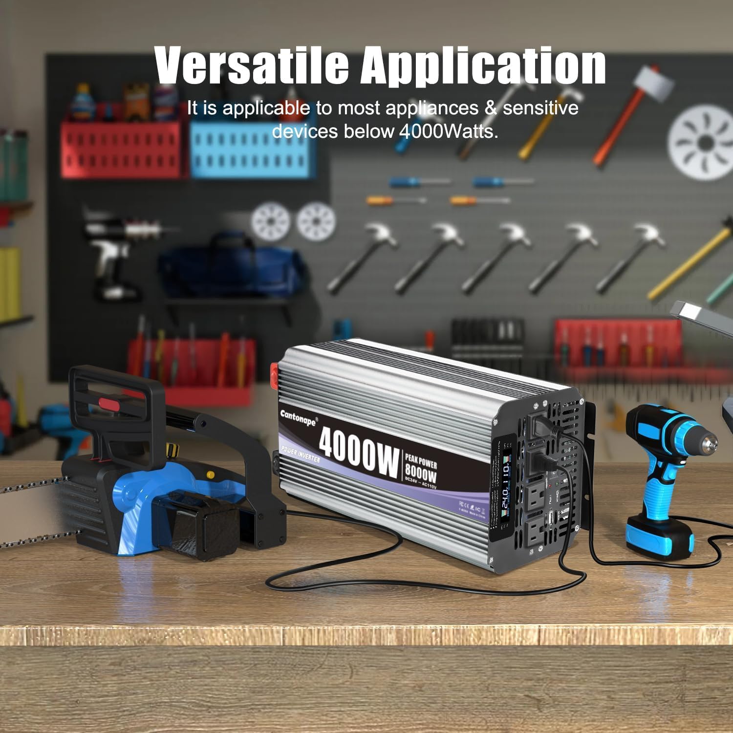 4000 Watt Power Inverter, Car Inverter 24V DC to 110V/120V AC Converter with LCD Display, 4 AC Outlets, USB Port & Remote Controller for RV, Truck, Off-Grid Solar System