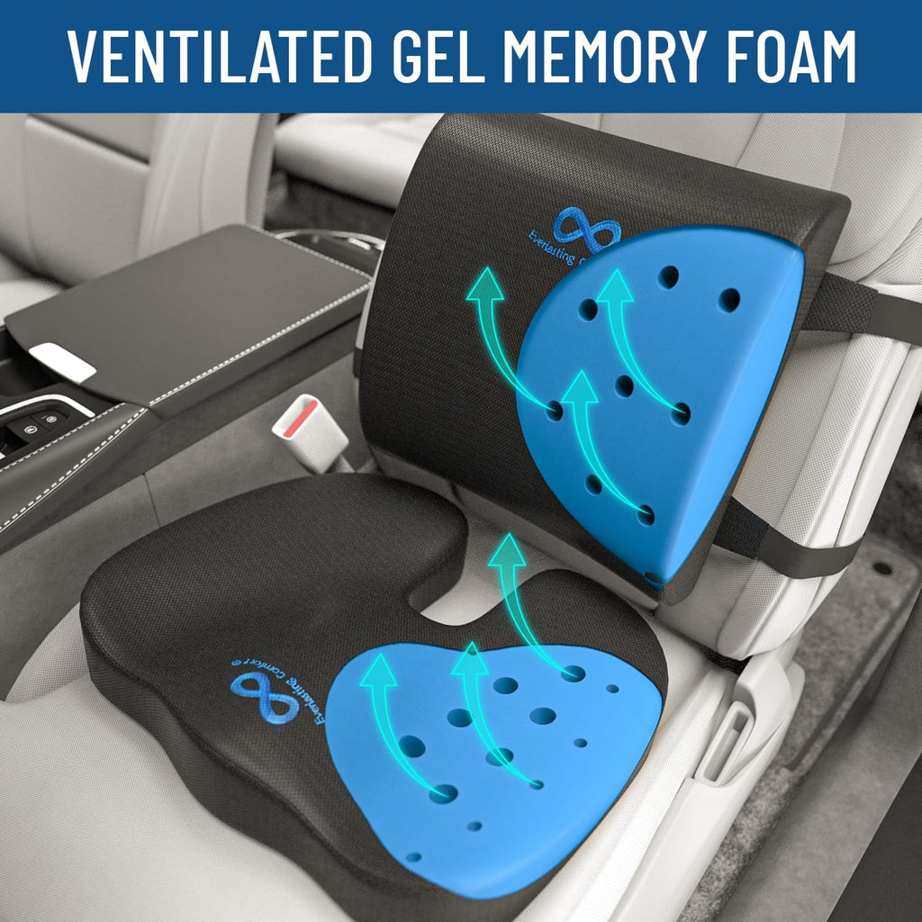 Everlasting Comfort Doctor Recommended Memory Foam Seat Cushion for Office Chairs & Car Seat - Ergonomic Office Desk Accessories for Tailbone Pain Relief, Sciatica & Back Support