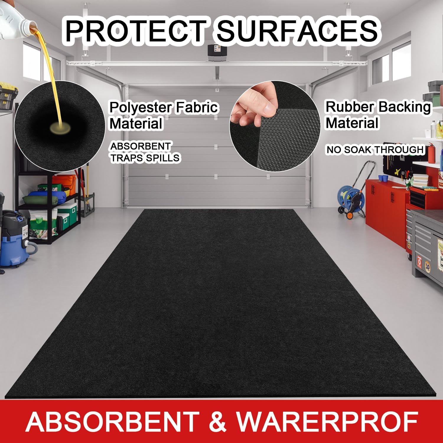 Heavy-Duty Garage Floor Mat 17' x 7'4" - Waterproof Garage Flooring for Cars & SUVs, Durable Garage Mats for Floor, Oil Spill Resistant Garage Mat, Easy-to-Clean Garage Rug for Floor, Oil Change Mat