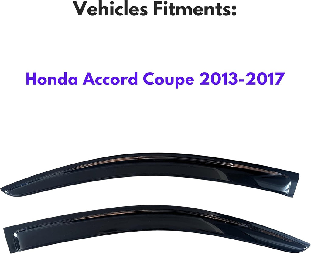 KPY Window Visor Compatible with Honda Accord Coupe 2013-2017, 2PC Rain Guard Side Window Vent Deflectors Tape-On Style, 2013 2014 2015 2016 2017