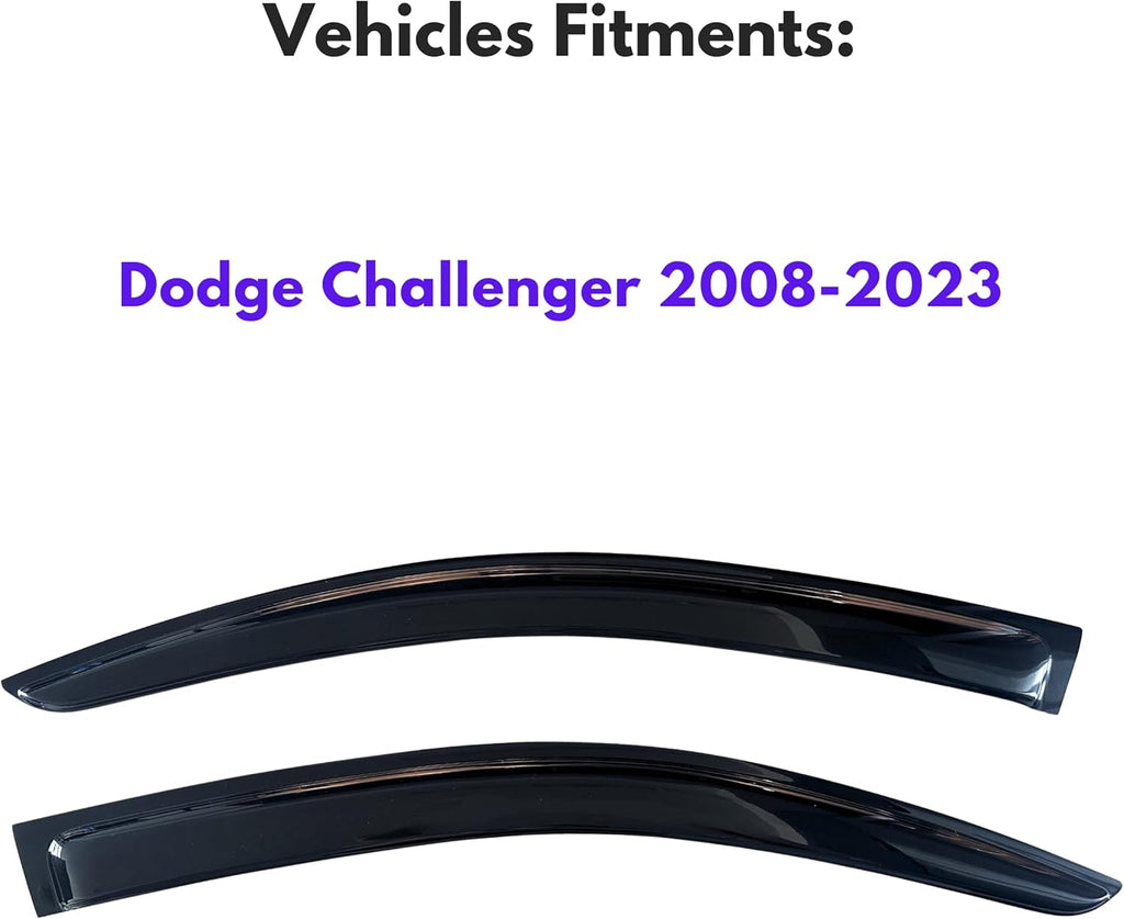 KPY Window Visor Compatible with Dodge Challenger 2008-2023, 2PC Rain Guard Side Window Vent Deflectors Tape-On Style, 2008 2009 2010 2011 2012 2013 2014 2015 2016 2017 2018 2019 2020 2021 2022 2023