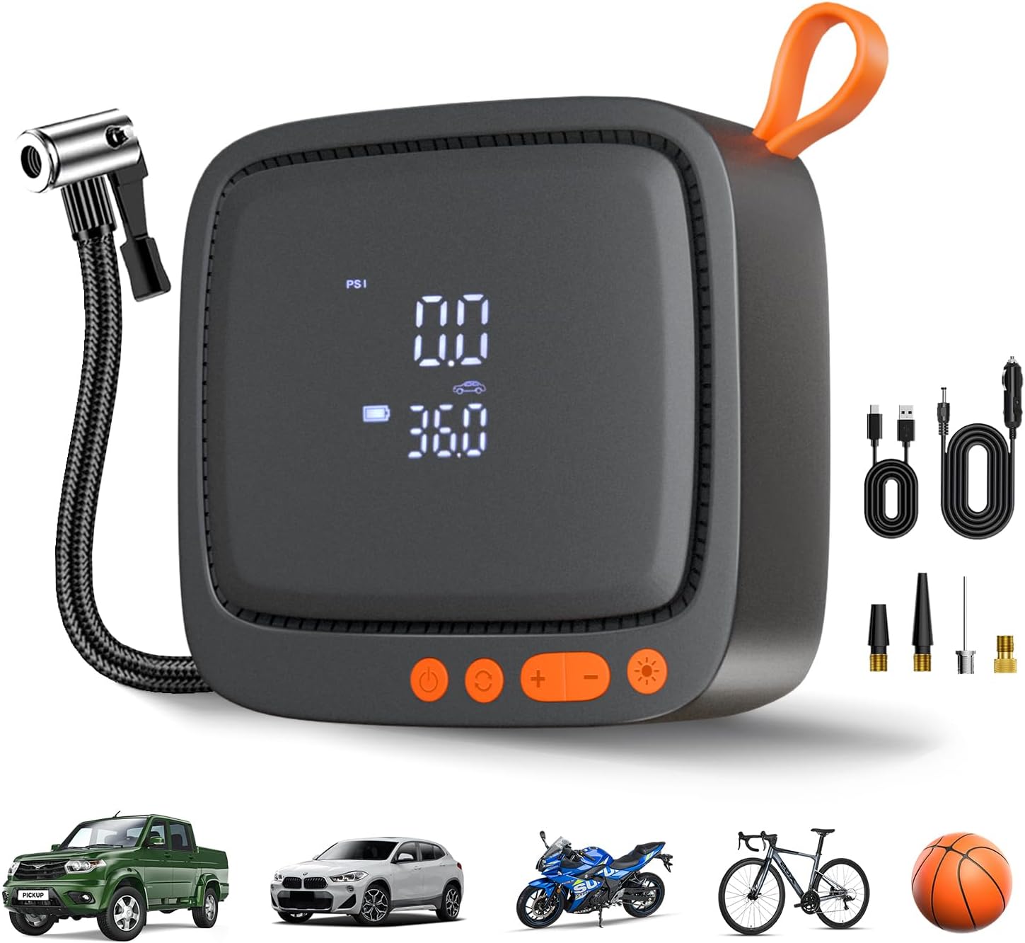 AP22 Tire Inflator Portable Air Compressor, 150 PSI Faster Inflation Cordless Air Pump, Dual Power & Digital LCD Display, Auto Shut-Off, Tire Inflator for Car, Bicycle, Motorcycle, Ball