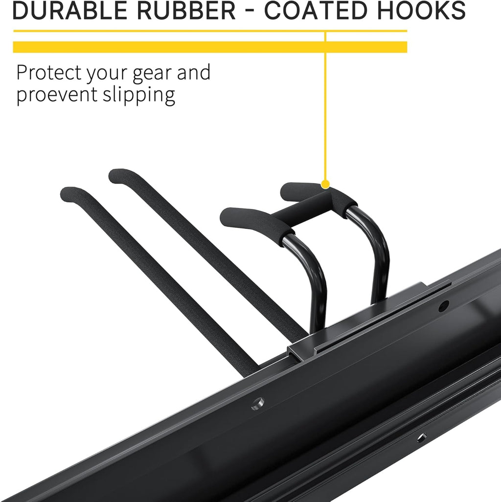 Garage Organization, Garage Tool Organizer Wall Mount with 48 inches Rails and 6 Double-layer Hooks, Tool Organizer Rack For Yard Tools, Shovel, Chair, Snowborad