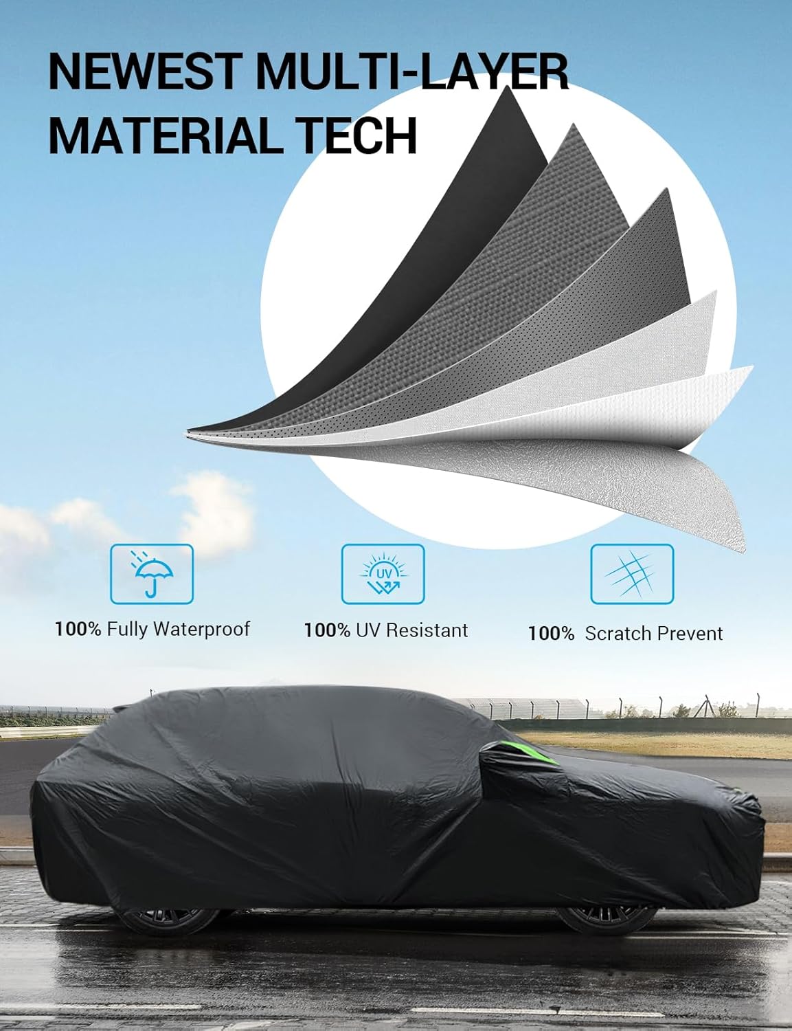 Proadsy 2025 Upgrade Car Cover for 2010-2024 2025 Kia Sportage, Waterproof All Weather for Automobiles, Windproof Snowproof Rain Hail Sun UV Protection Full Outdoor Indoor Exterior Car Covers, Black