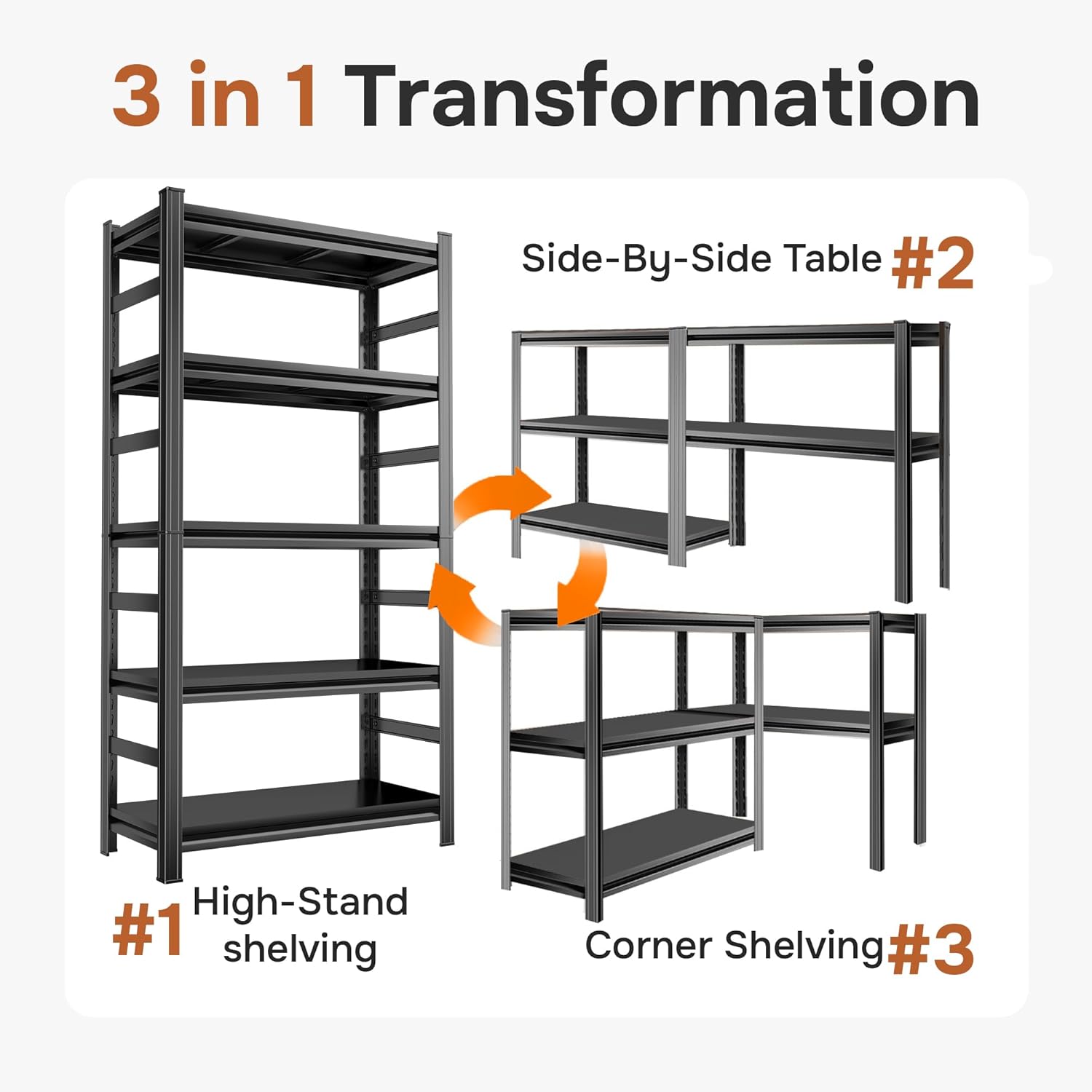 72" H Garage Shelving 5 Tier Shelving Unit, 3500Lbs Adjustable Metal Garage Storage Shelves Heavy Duty for Basement, Warehouse, Kitchen, Pantry (72'H X 35''W X 16''D)