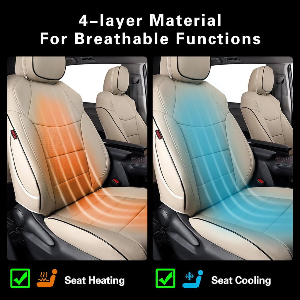 EKR Sienna Seat Covers for 2021-2025 Toyota Sienna XLE,XSE,Limited,Platinum,7 Seats,2nd Row Captain Chairs W/NO Legrest,Waterproof Seat Covers Full Set for Cars,Car Seat Protectors -Leather(Beige)
