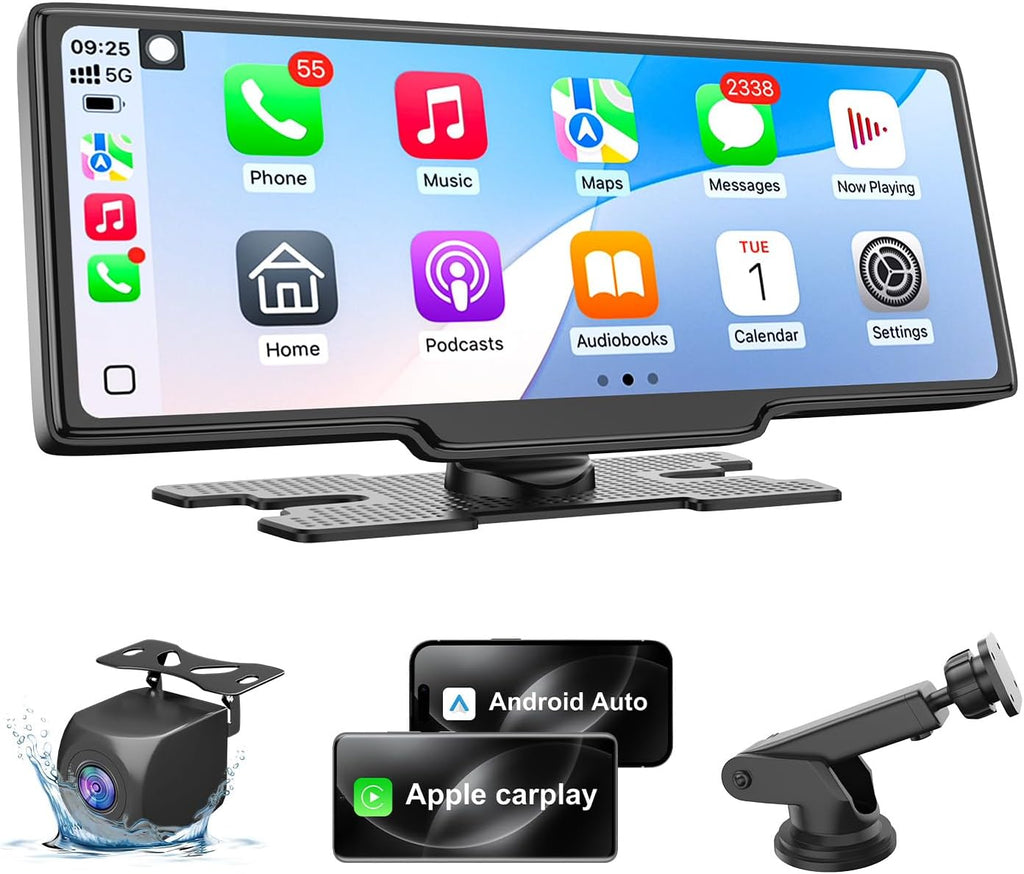 Carplay Screen for Car, 10.26’’ HD Wireless Apple Carplay & Android Auto Touch Screen, with Backup Camera, Car Play Radio Screen, GPS Navigation/Mirror Link/Voice Control/Bluetooth/FM, Plug & Play